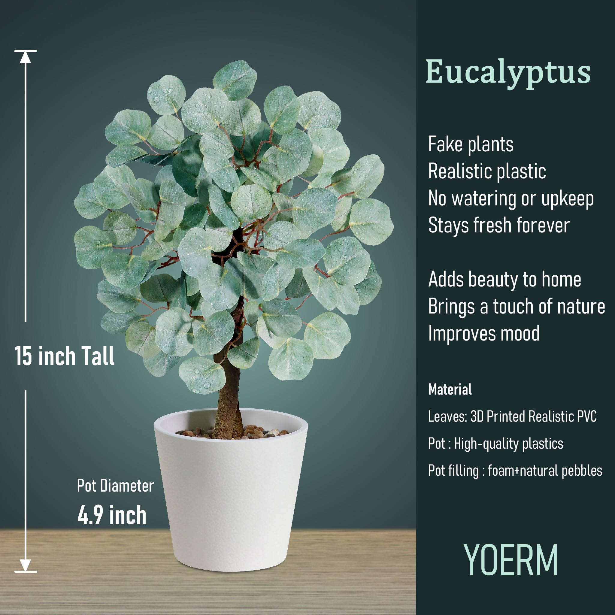Bonsai artificiale da 38,1 cm, piante finte da scrivania, eucalipto, con fioriera, per casa, ufficio, mensola, bagno, rustico, decorazione per la stanza della fattoria