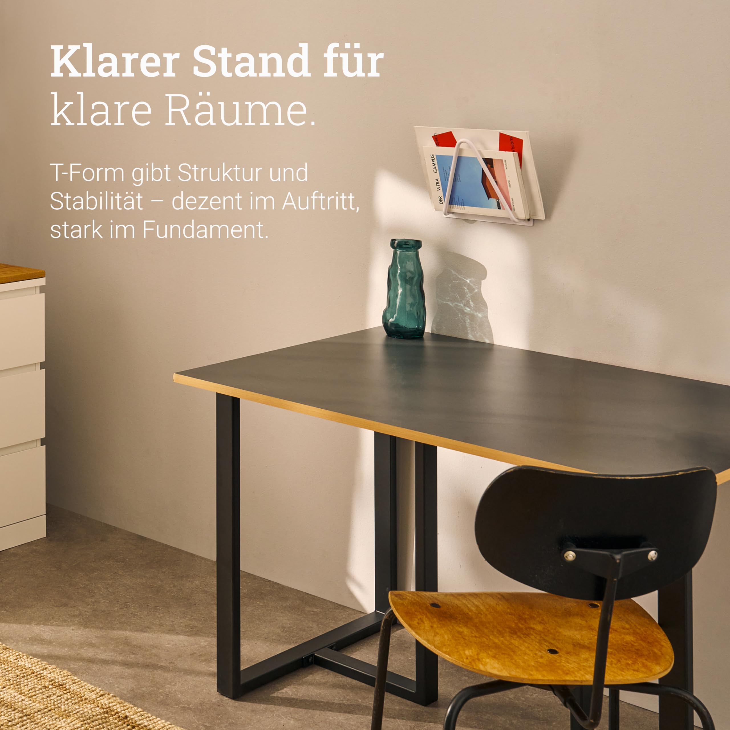 Natural Goods Berlin Tisch-Kufen T-Form | Schwerlast Tischgestell aus Metall | Möbel-Kufen stabil | Tischbeine für Esstisch & Schreibtisch | Tischfüße in Schwarz | Tischbein 60x72 cm