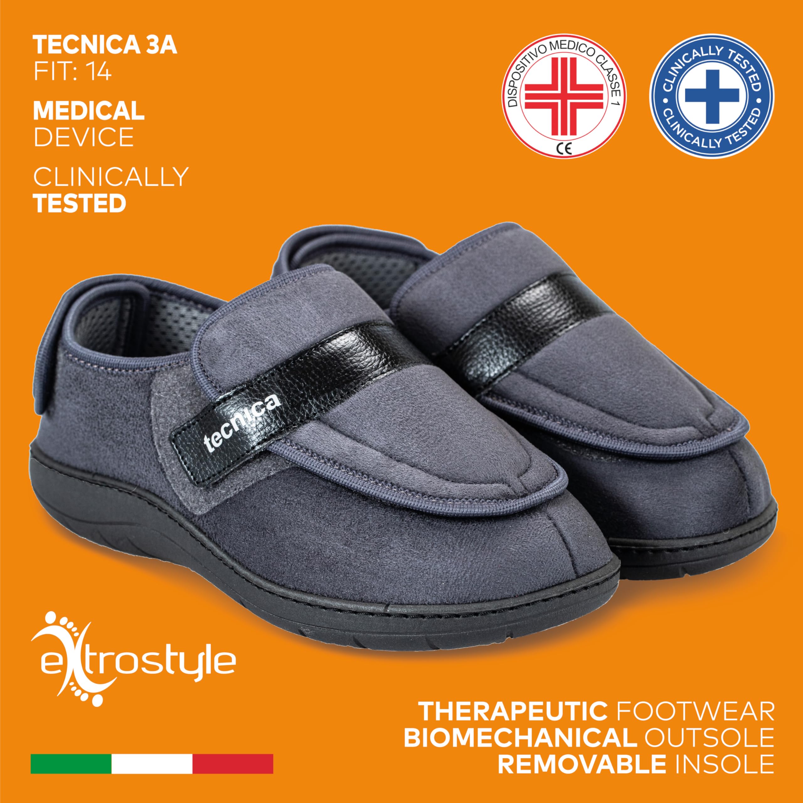EXTRO STYLE - Scarpe Ortopediche Donna e Uomo, Tecnica 3A, per Fasi Post Operatorie, Cute Fragile, Problemi Vascolari, Plantare Estraibile, Scarpe Antiscivolo in Microfibra, Grigio