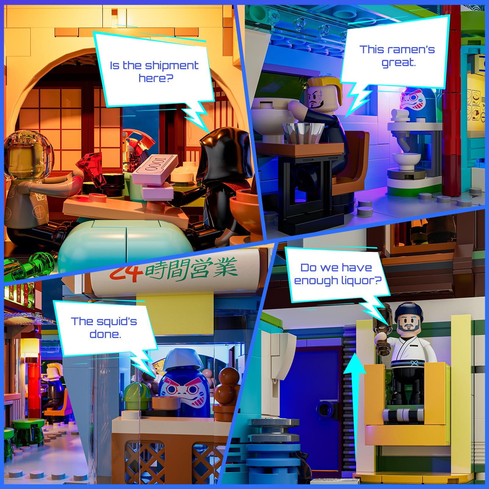 FUNWHOLE Cyberpunk Japanese-Izakaya Lighting-Building-Bricks Set - Cyberpunk Neon City Future Pub Japanese Street View House Collection LED Light Model Set 1987 Pcs for Adults and Sci-fi Lovers