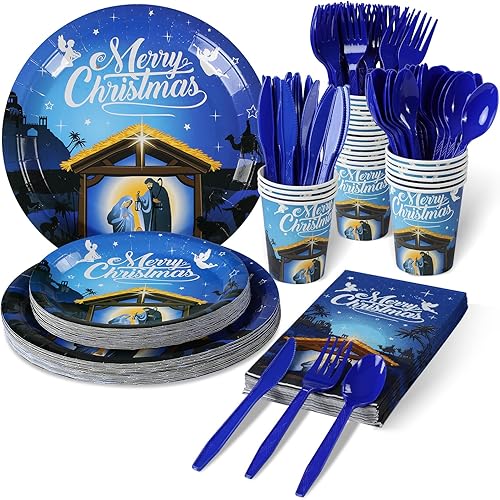 Suministros para fiestas de Navidad, juego de platos y servilletas de Navidad, platos de papel desechables de Jesús para la noche santa de Jesús,