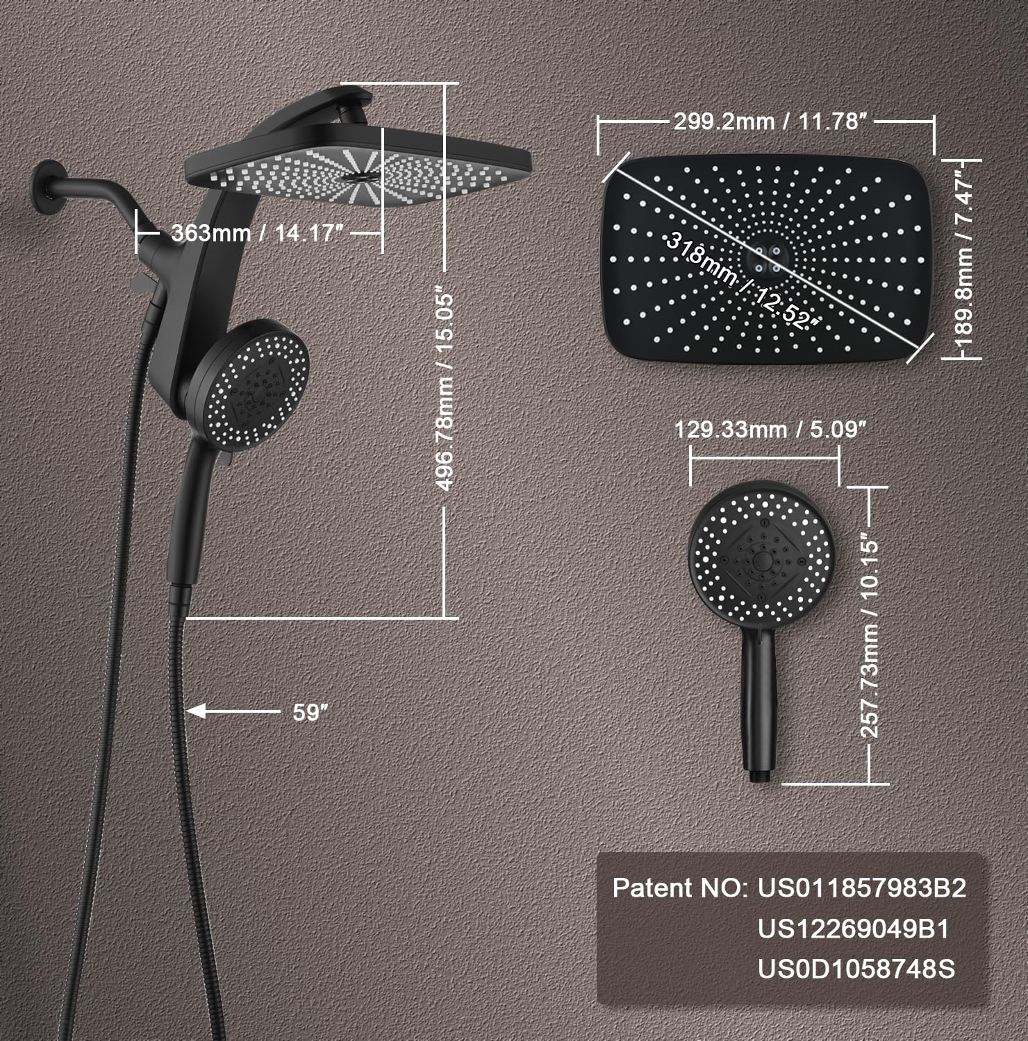 High Pressure Rain Shower Head: Upgrade Shower Heads with Handheld Spray Combo with Fixed Showerhead and 10 Sprays Handheld Shower Head, Detachable Showerheads Built-in Magnetic Docking and Power Jets: Black 2.5GPM