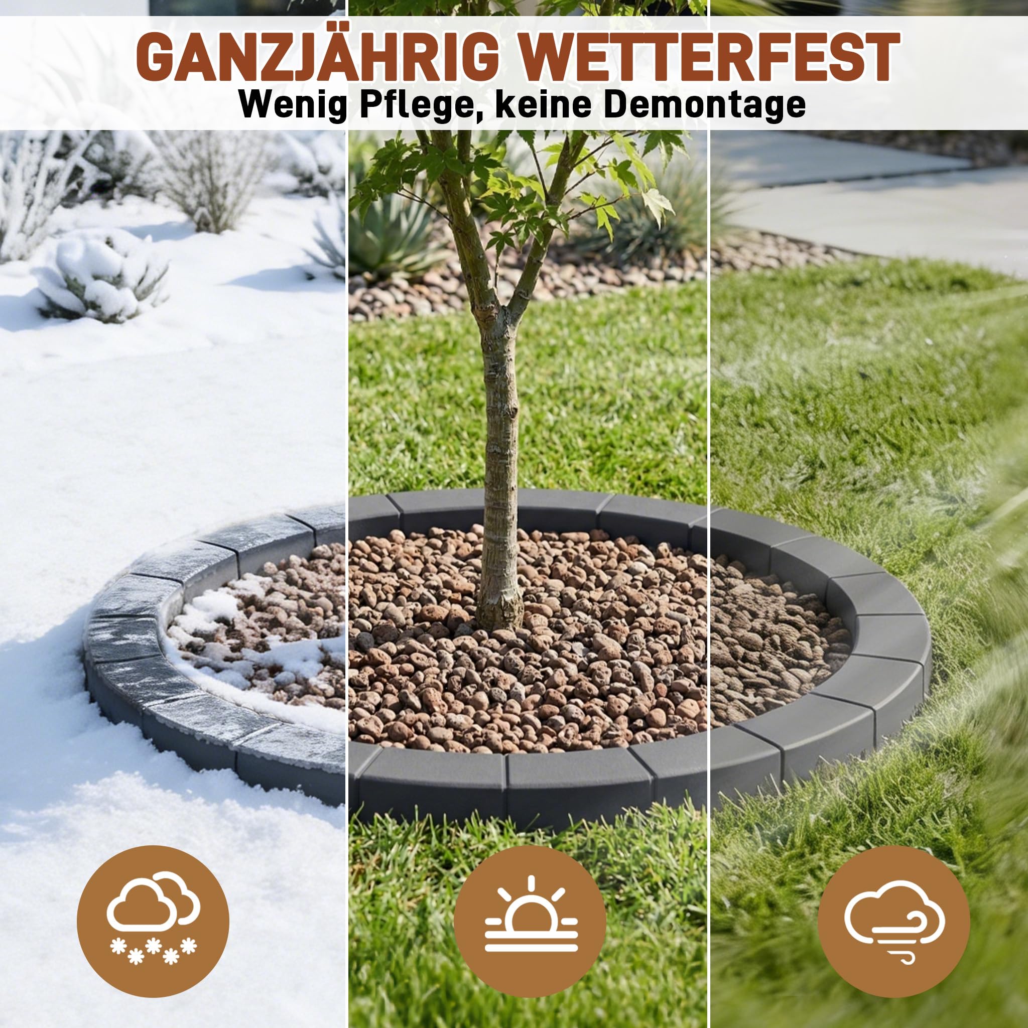Obramowanie drzewa, okrągłe, średnica 60 cm – 23 cm, wysokość pierścienia i pierścienie drzew jako krawędź do koszenia, krawędź trawnika i obramowanie rabatki o wyglądzie kamienia