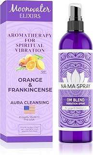 Orange & Frankincense Aromatherapy Spray - Pillow and Shower Aura Cleansing Mist for Relaxation & Positive Energy - Spiritual Gift for Meditation, Spiritual Vibrational Harmony, Tranquility. OM 8oz
