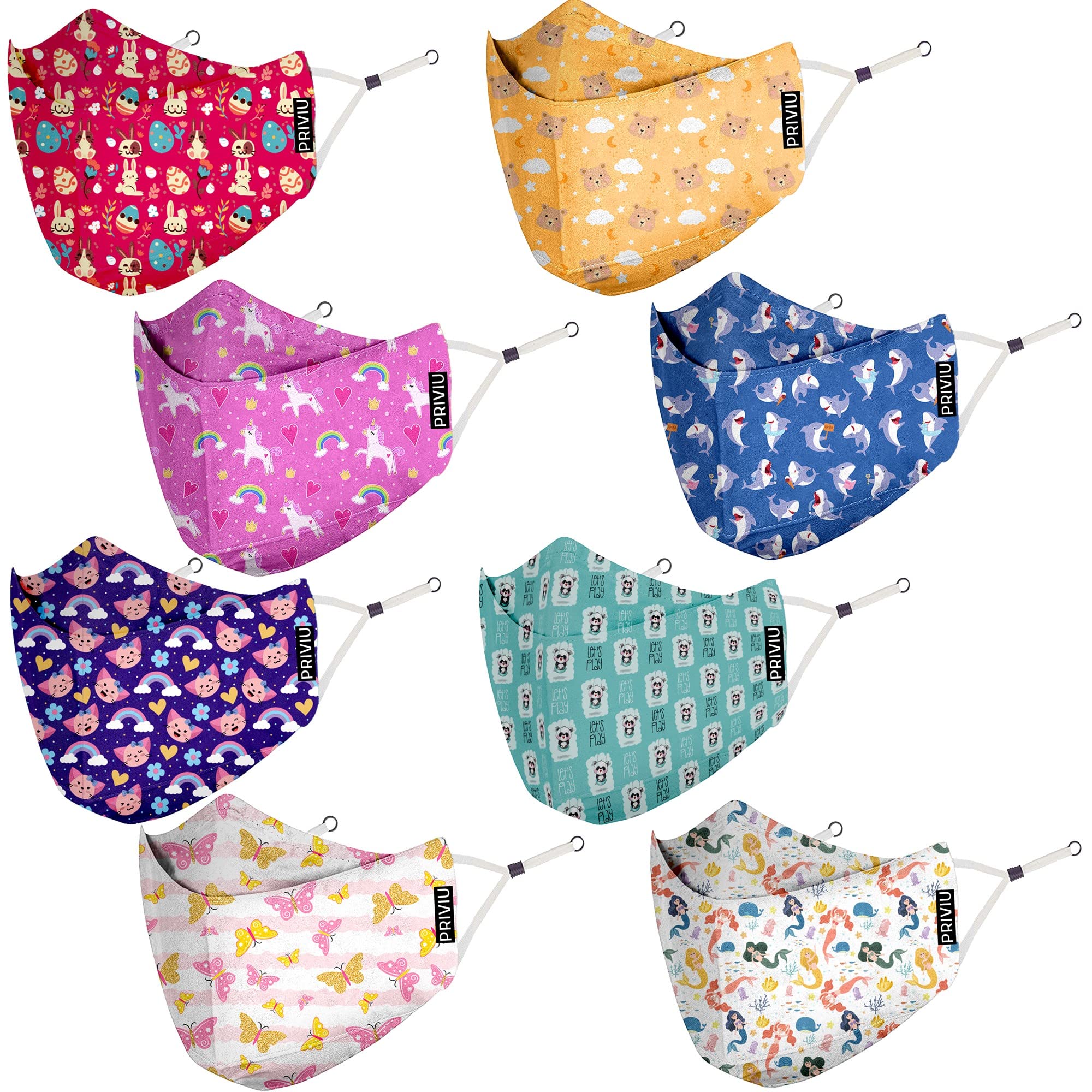 Kids Face Masks for Girls & Boys 3 to 8 Years, Washable Reusable, 3D Comfortable Face Mask with Adjustable Earloop, 4 Layer with Pure Cotton Inner Cloth, Pack of 8-image-33