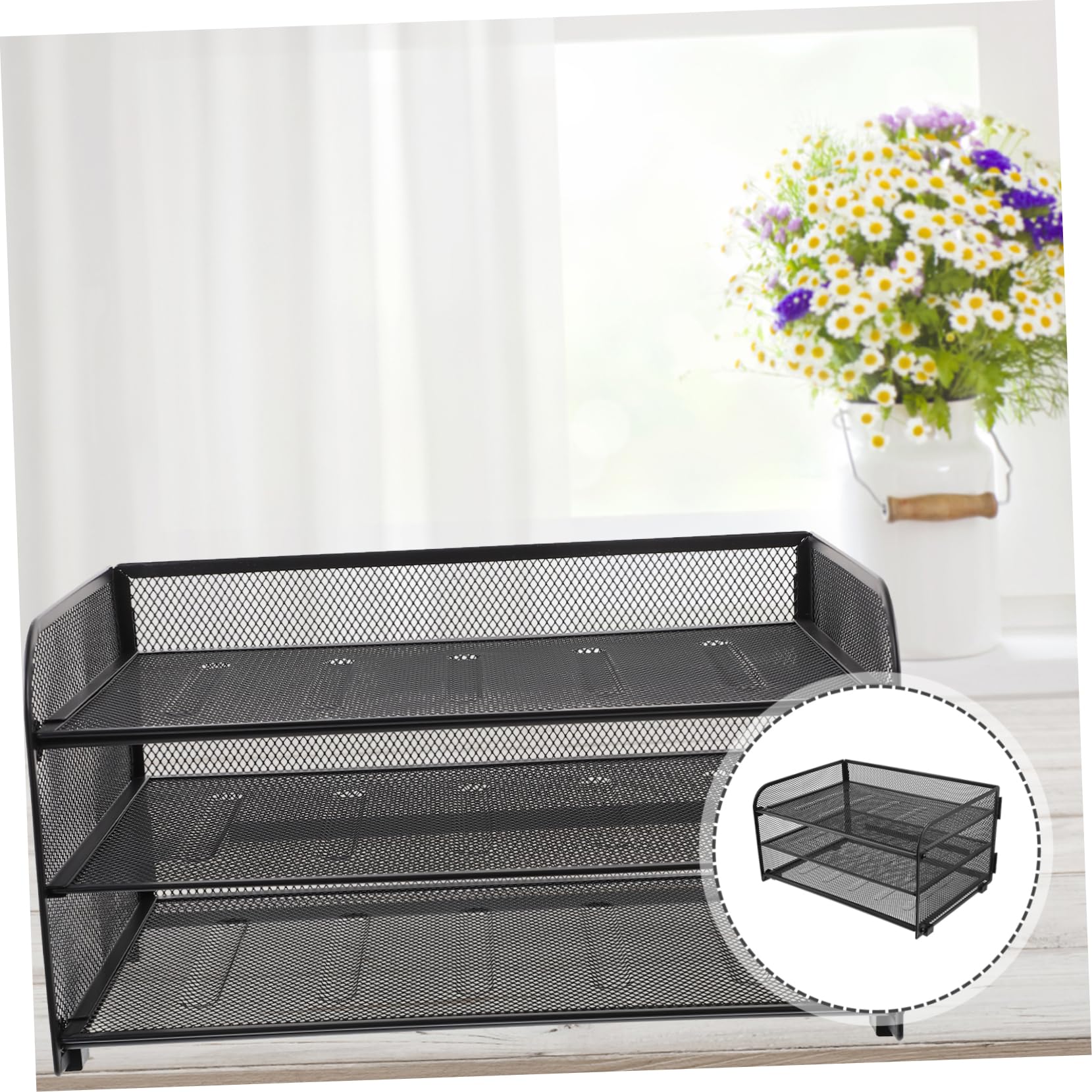 Operitacx Organizer Documenti da Scrivania 3 Livelli in Metallo Nero | Struttura Multilivello, Capienza Elevata, Uso Domestico e Professionale, Design Moderno Classico