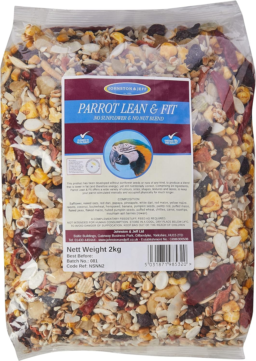 2kg Parrot Lean and Fit - Parrot Food/Feed - Premium Parrot Seed Mix & Treats - Nutritious Bird Feed for Parrots