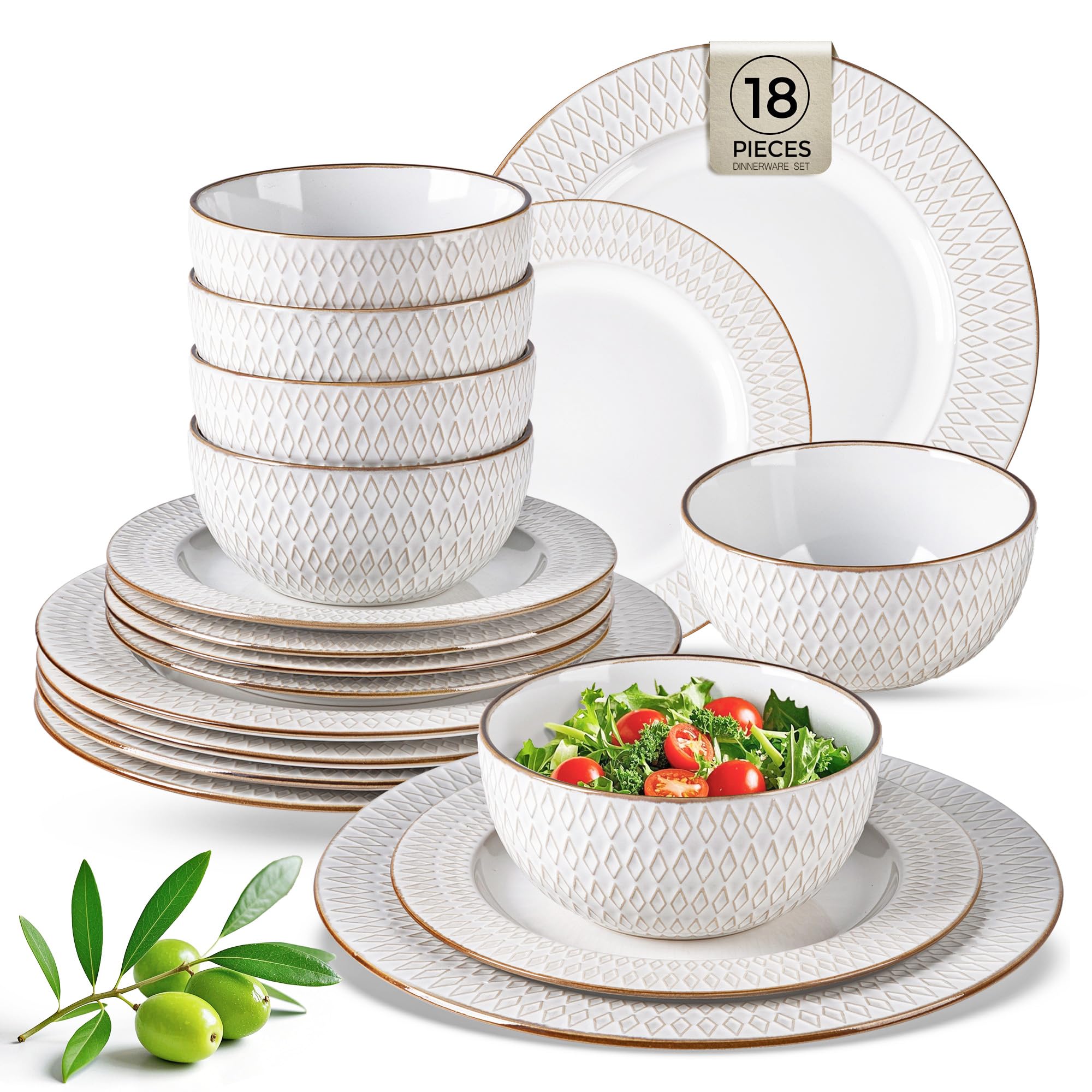 GBHOME Ceramic Dinnerware Sets of 6,18 pcs Plates and Bowls Sets Dishes