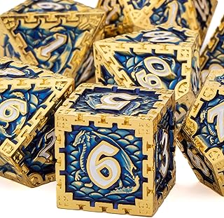 D&D Dice Set Metal Polyhedral Dice Set for Dungeons and Dragons, KERWELLSI 7pcs DND Dice Set Blue Role Playing Game Dice Set with Gift Box D20 D12 D10 D8 D6 D4