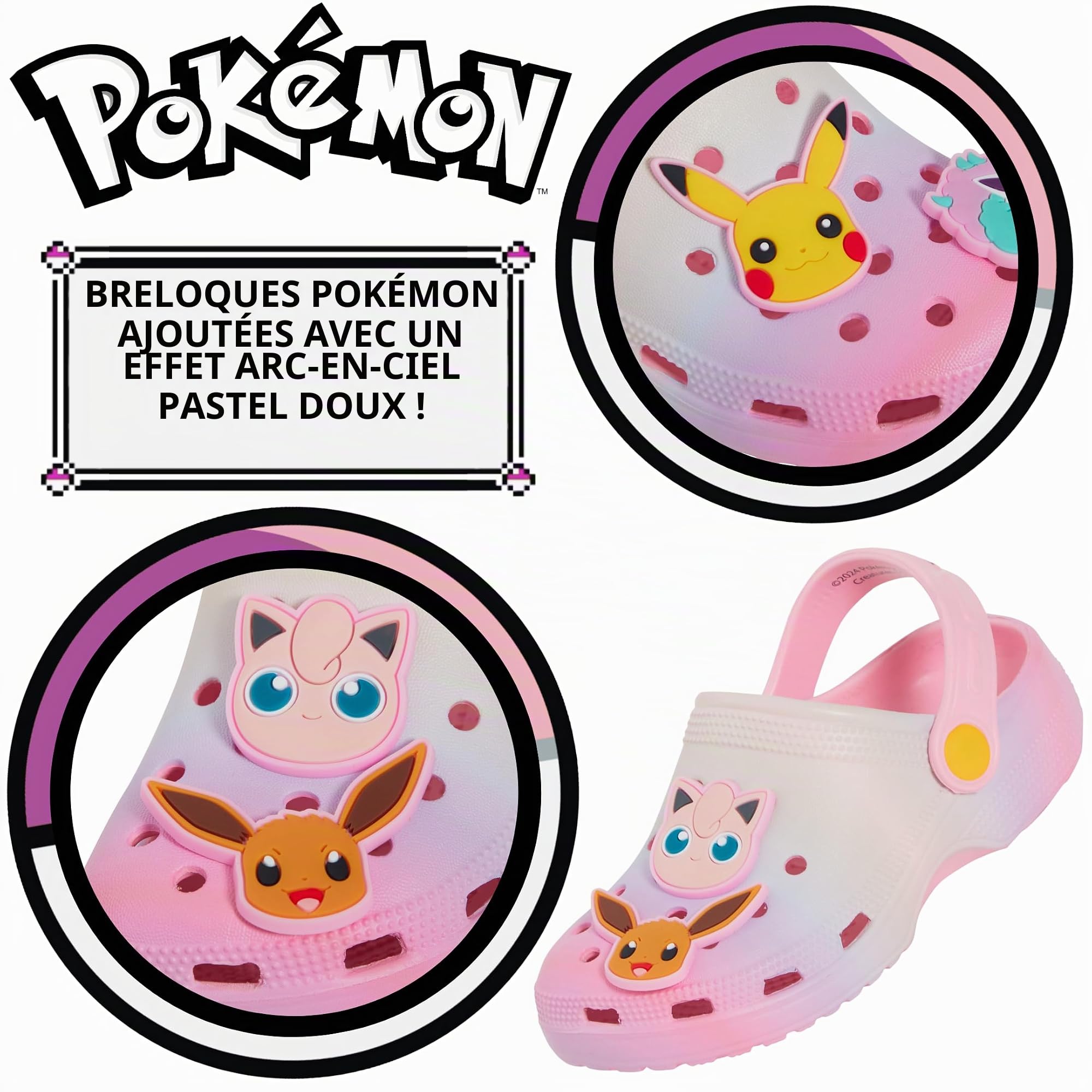 Pokémon Sabots Fille avec Breloques Sandales Enfants Pikachu Évoli Ponyta Rondoudou Tongs Plage Vacances