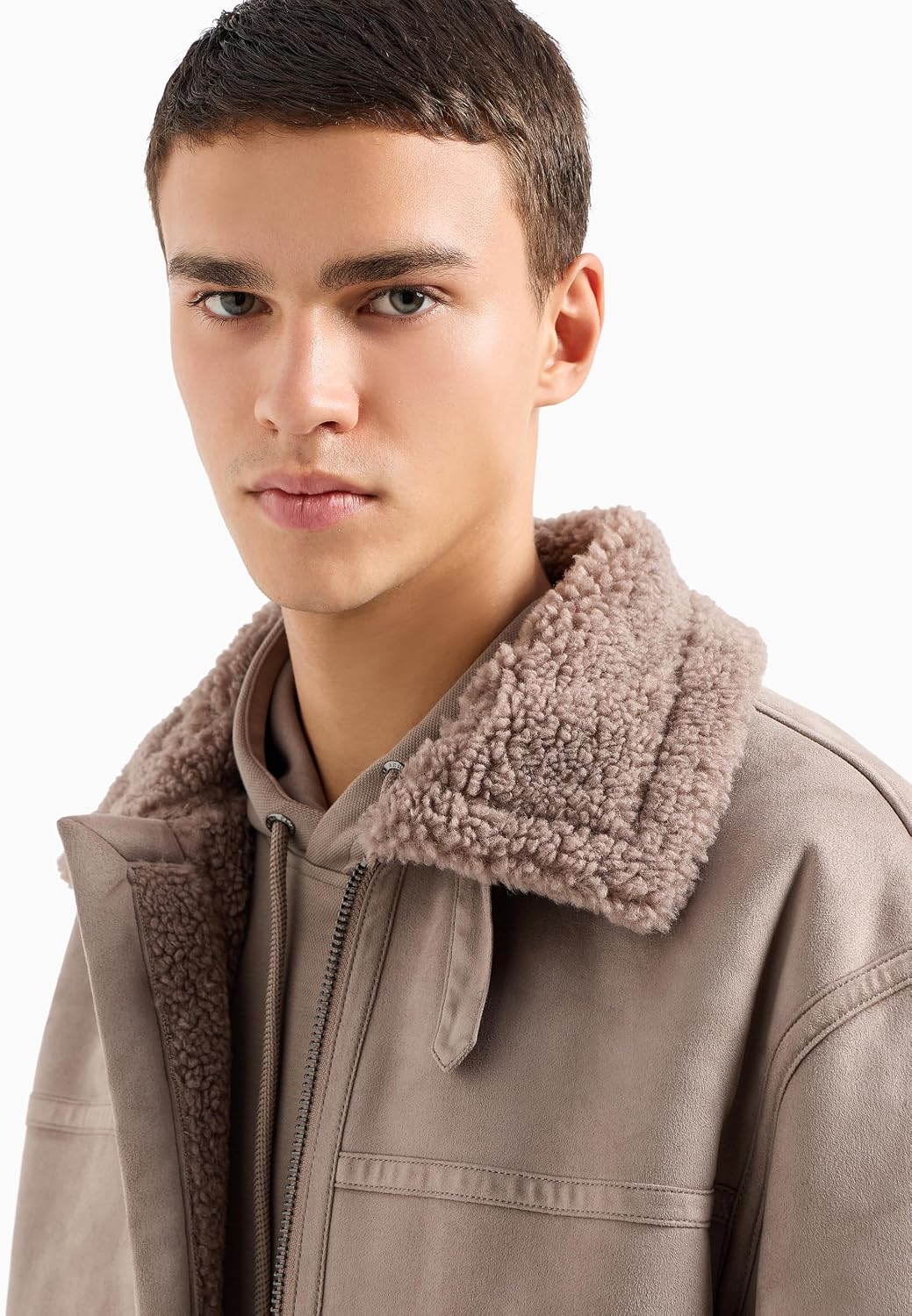 Armani Exchange Men's Limited Edition a Line Faux Sherpa Hooded Jacket