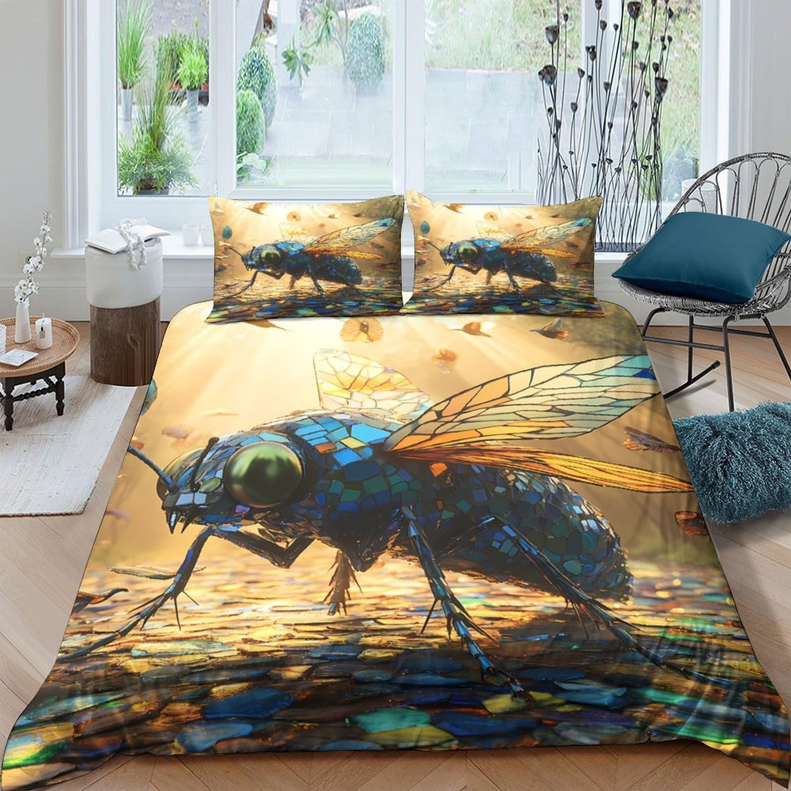 Ctjqhvkz Style-4 3D Printed Insect Art Fitted Sheet Microfiber Soft Anti-Slip Bug Illustration Mattress Cover Bedroom Decor Single（135X200cm）