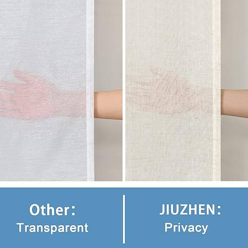 Miniatura 3 de JIUZHEN Cortinas traslúcidas de lino para tratamiento de ventanas, con bolsillo para barra, filtrado de luz, cortinas semitransparentes con textura