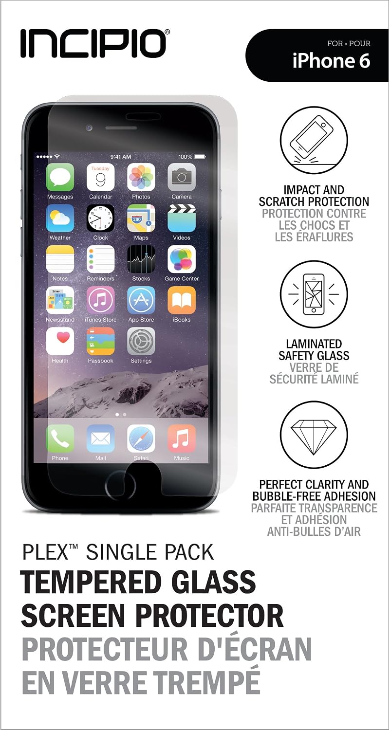 Incipio PLEX Tempered Glass Screen Protector fits both iPhone 6 and iPhone 6S - Clear