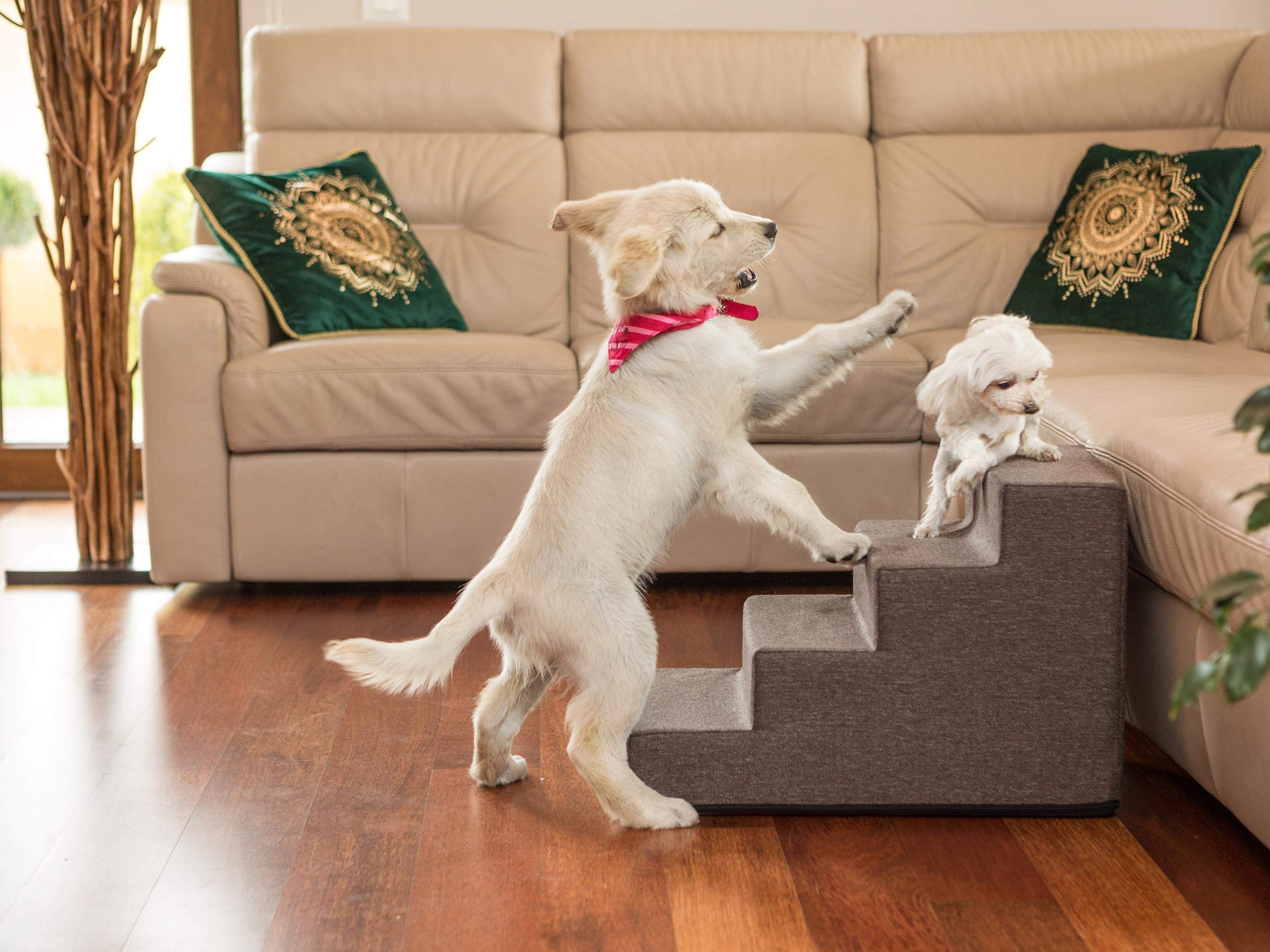 PillowPrim Scaletta per animali domestici, per cani di piccola taglia, rampa per gatti, 4 livelli, grande, marrone, altezza 40 cm