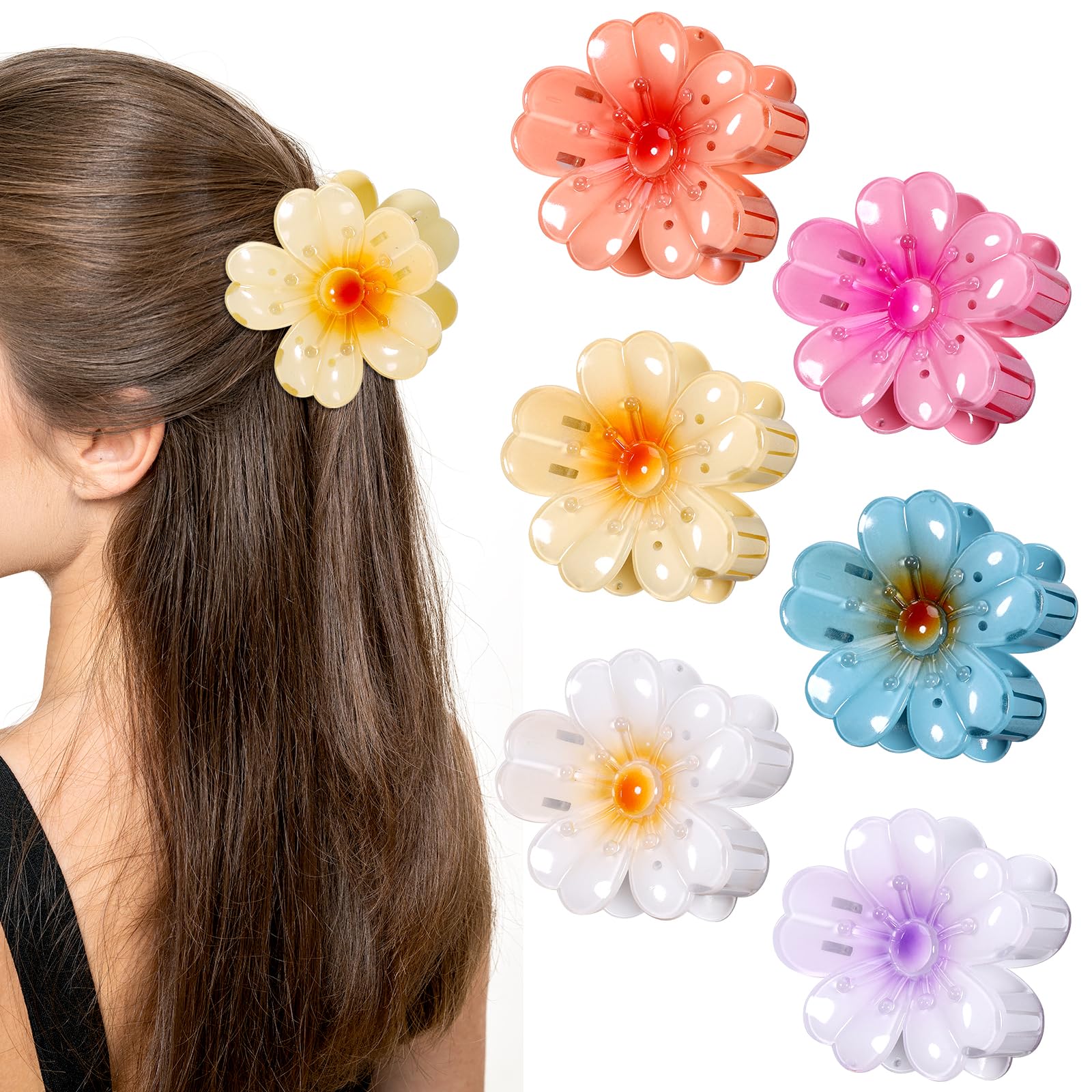 Huiguli 6 Pieces Flower Hair Clip, Hawaiian Flower Hair, Sunflower Hair Clips Colours, Non-Slip Hair Clips for Women Girls Daily Party Wedding Beach Travel