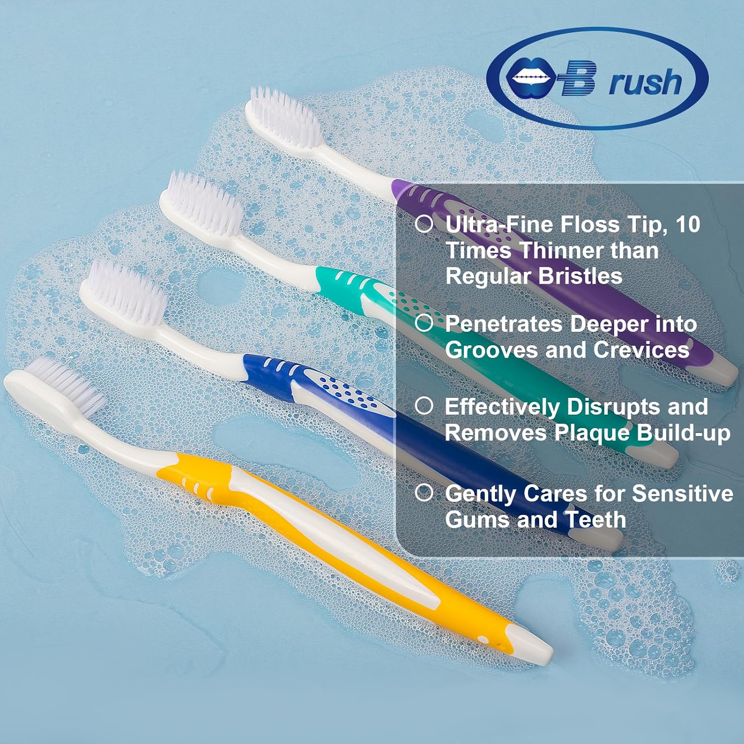 B Rush® Extra Soft Toothbrushes for Adults - Flossing Toothbrush for Sensitive Teeth and Receding Gums, Tapered Bristles Ultra Clean Plaque Remover Travel Toothbrush Individually Wrapped Pack of 4 image 5
