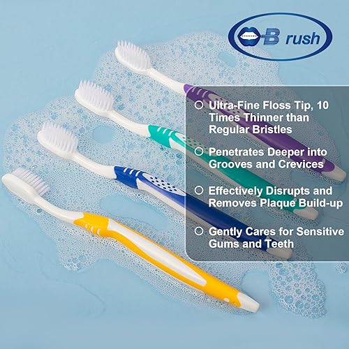 Miniatura 5 de Cepillos de dientes extra suaves para adultos, cepillo manual de hilo dental, cerdas cónicas envueltas individualmente, eliminación de placa,