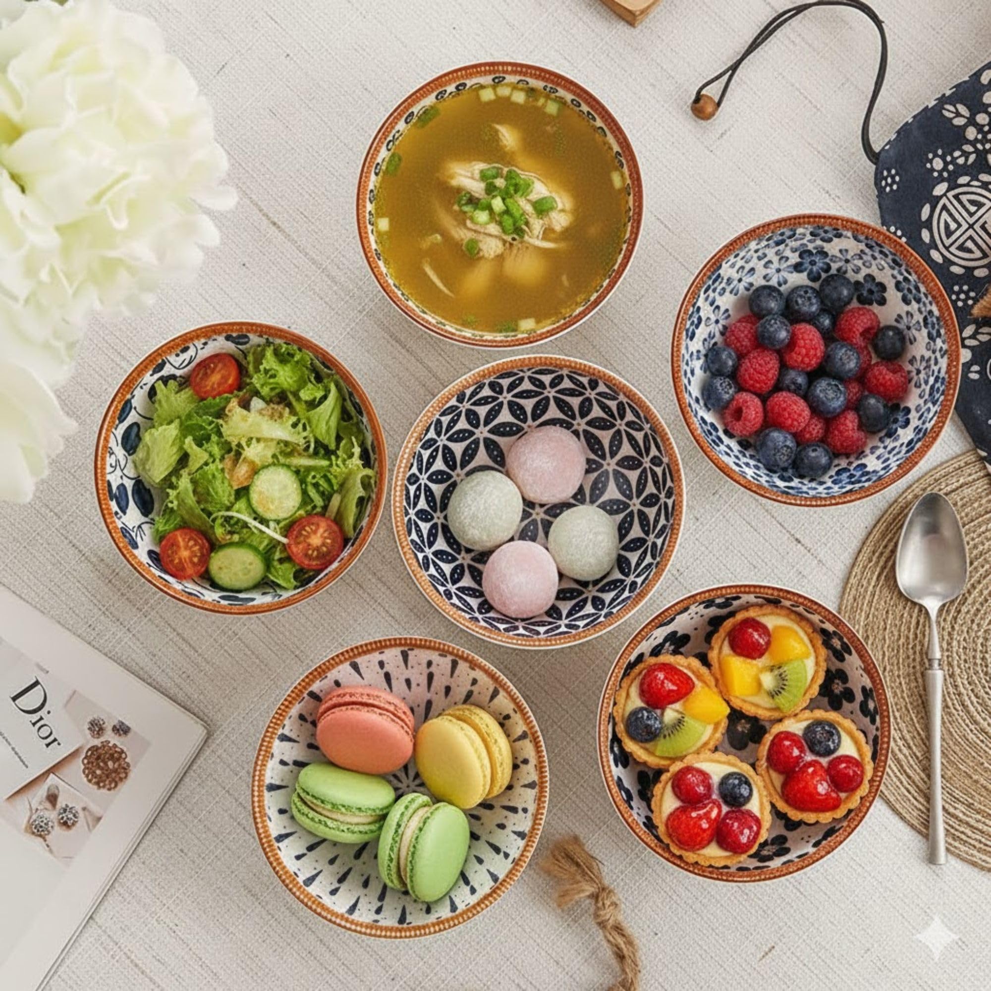 YANCI® Ceramic Japanese Style Rice Bowls with Gift Box Set, Microwave & Dishwasher Safe, BPA & Lead-Free Assorted Dinner Serving Bowls for Cereal, Soup, Dessert, Snacks, Rice, Fruit, Salad, Set of 6 4