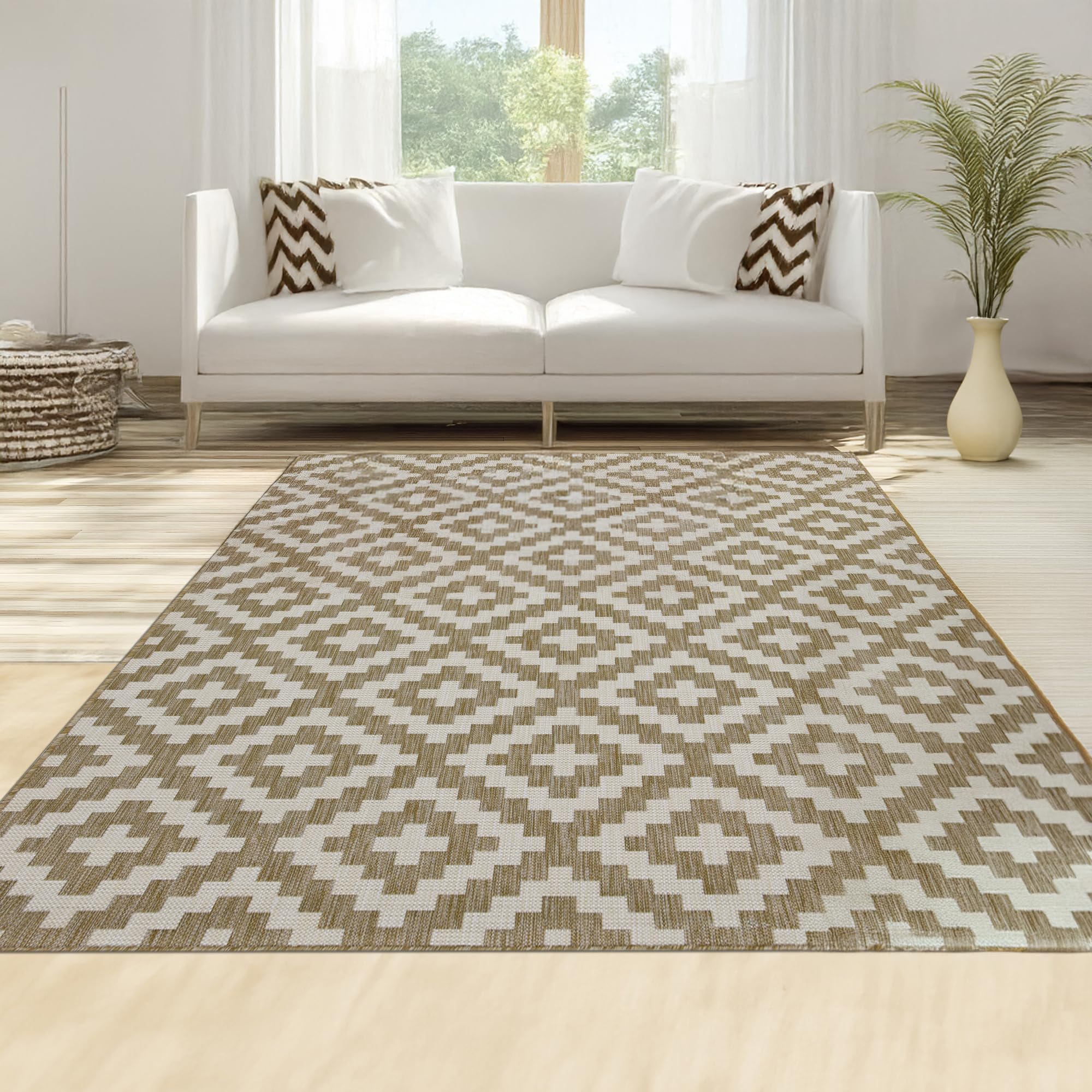 homeart Area Rugs – Durable, Stain-Resistant, Vibrant Geometric Design Carpets – Easy-Clean Rugs for Living Room, Kitchen, Entryway, or Bedroom – Square - Beige Cream - 180x270 cm
