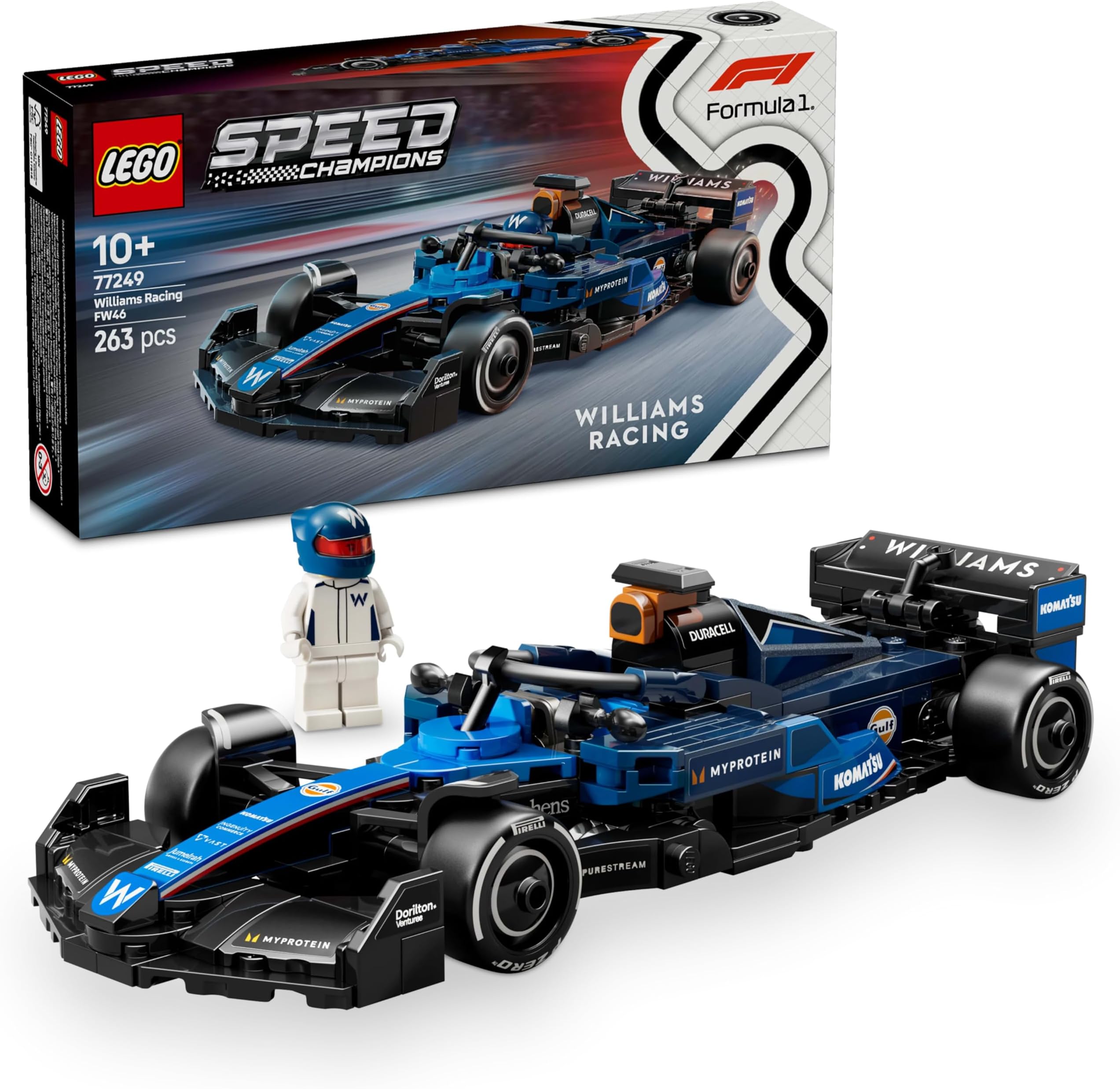 – LEGO Speed Champions Williams Racing FW46 F1 Race Car Toy with a Collectible Formula 1 Driver Minifigure - Model Kits for 10+ Year Old Boys & Girls or Adult Motorsport Fans 77249