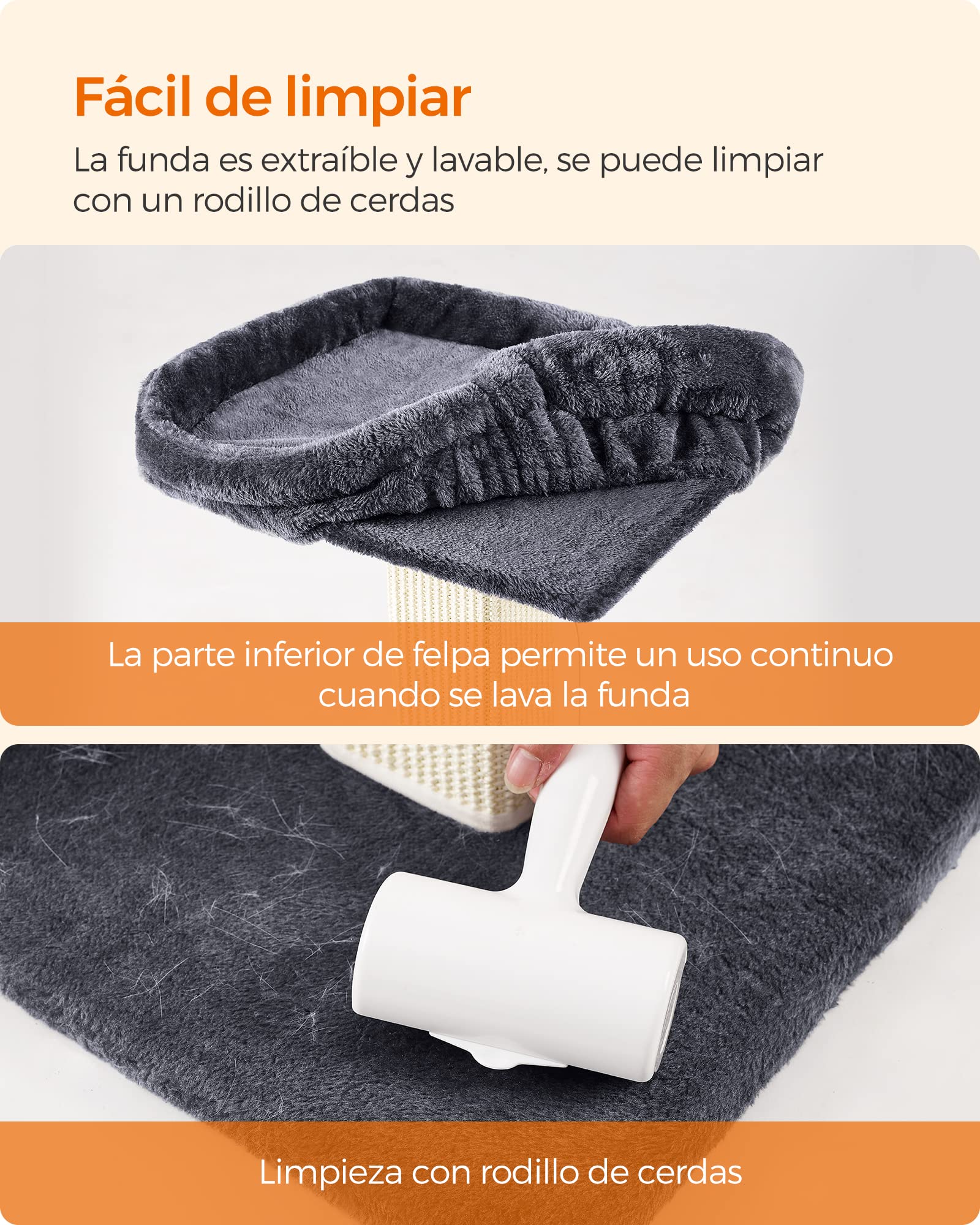 Feandrea Árbol para Gatos, Rascador de Felpa 40 x 30 cm, 71 cm de Altura, Columna con Sisal Tejido, Base de 45 x 40 cm, con Pompón, Gris Oscuro PCA022G01