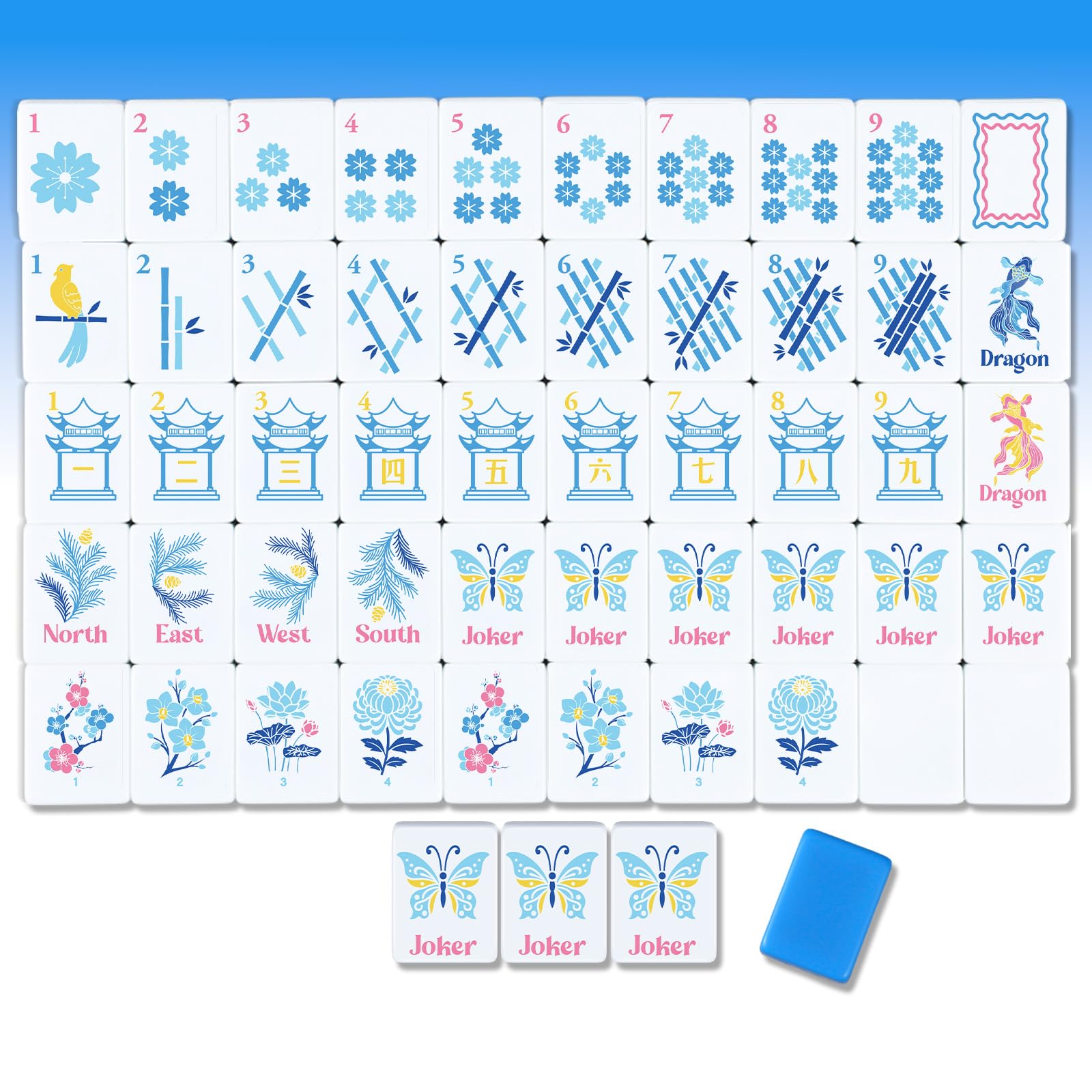 160 pezzi solo mahjong americano, 3,2 x 2,3 cm