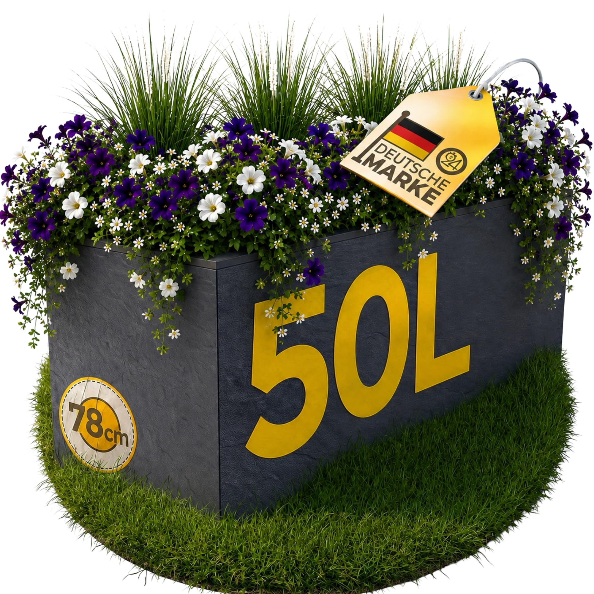 Ondis24 Pflanzkübel Vulkano, 50L Pflanzvolumen, rechteckig, Blumenkasten mit Wasserspeicher, Balkon Terrasse, Blumenkübel
