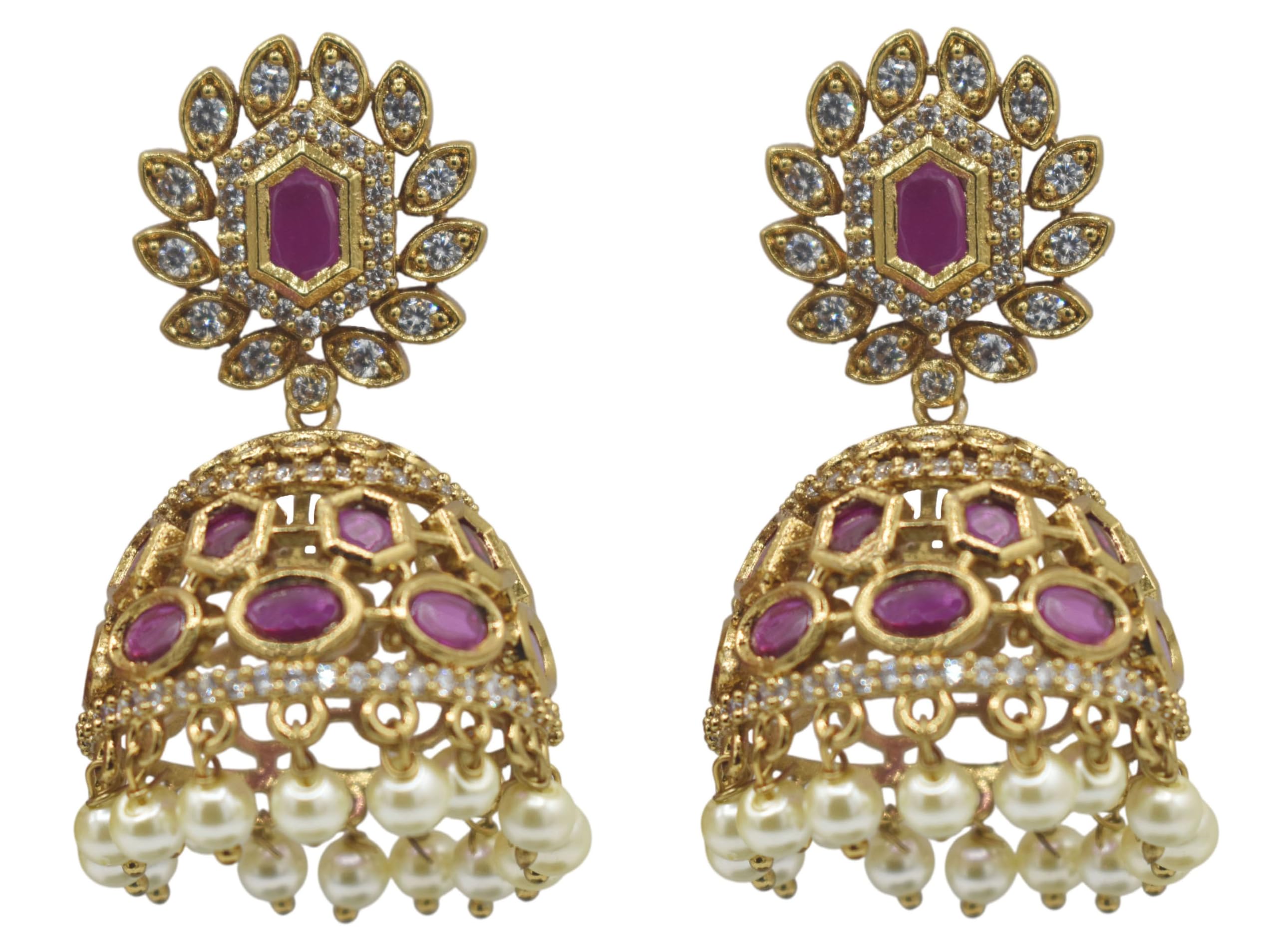 GVG gold plated Mat Jumka with AD Ruby and White stones for women(69)-image-43