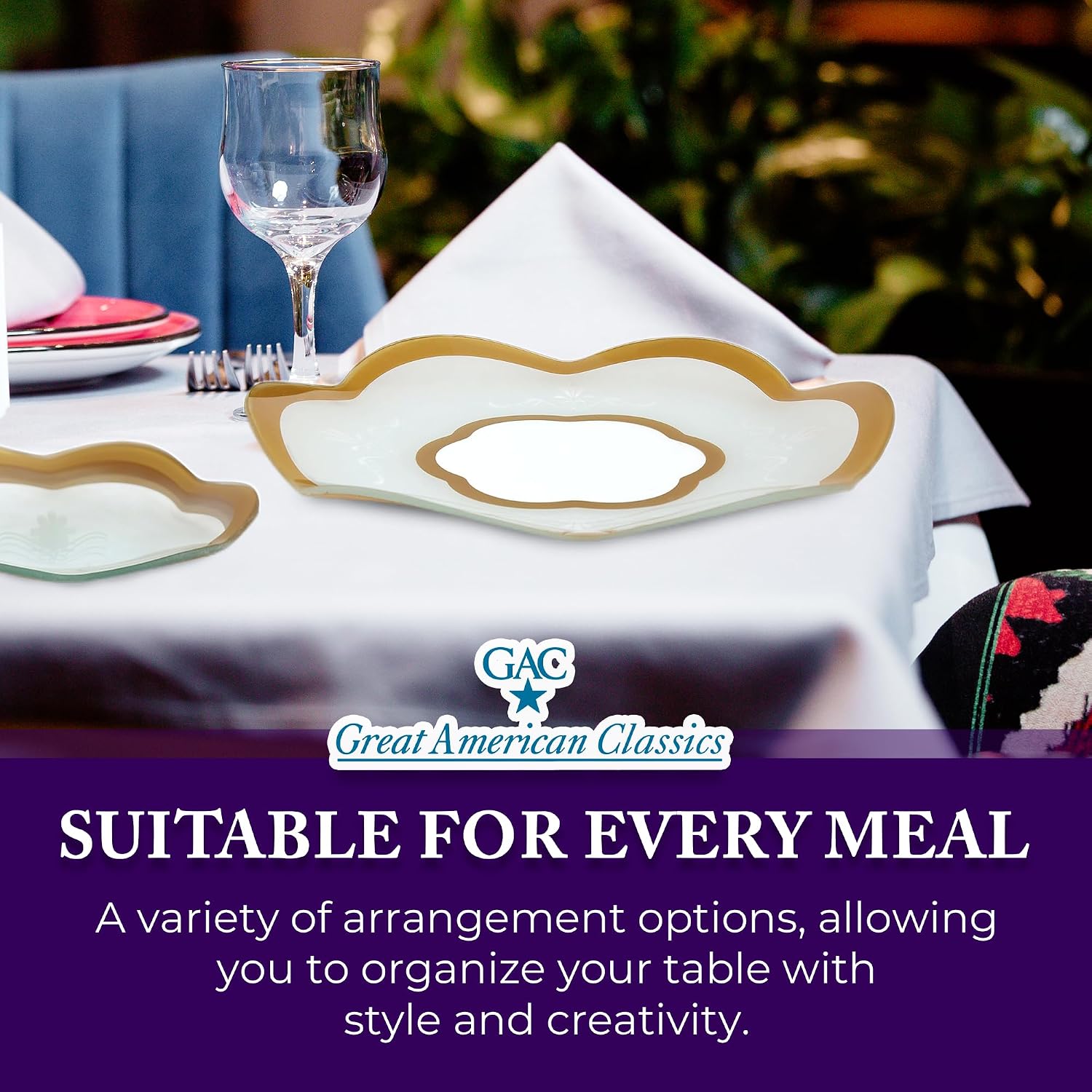 GAC Scalloped Tempered Glass Dessert Plates and Platters - Elegant Dinnerware & Decorative Plates with Gold Trim, Ideal for Serving Food, Special Occasions, and Presents - Set of 3