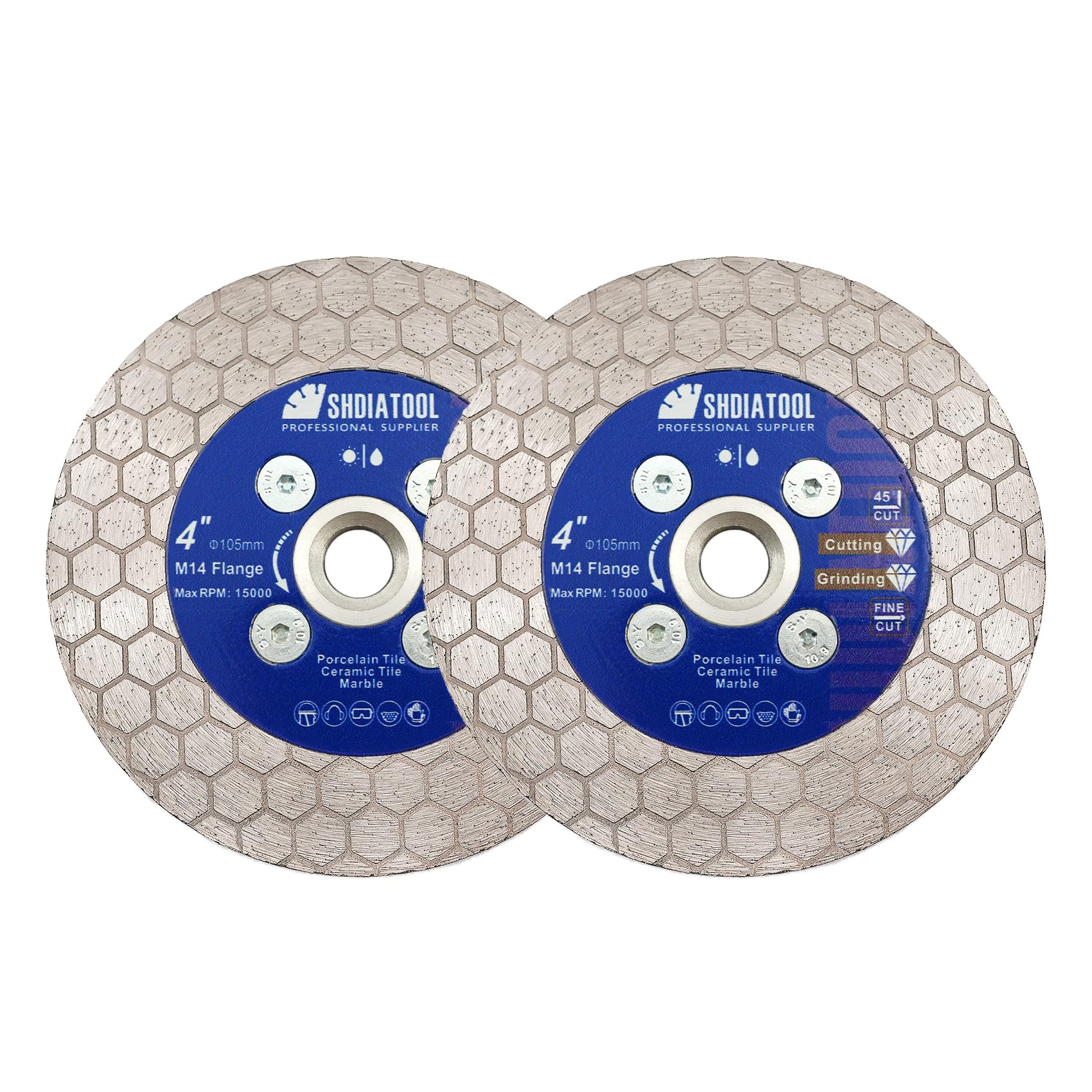 SHDIATOOL Tile Diamond Saw Blade Cutting Disc Wheel 4in/105mm M14 Thread Double Side Cutting and Grinding Porcelain Tile Granite Marble Ceramic Masonry,2pcs