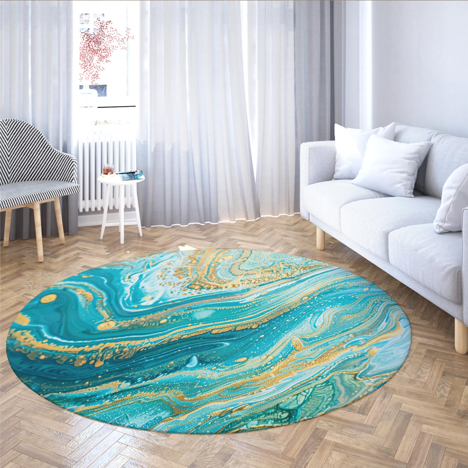 Tapis de sol doux antidérapant abstrait bleu or pour chambre cocooning