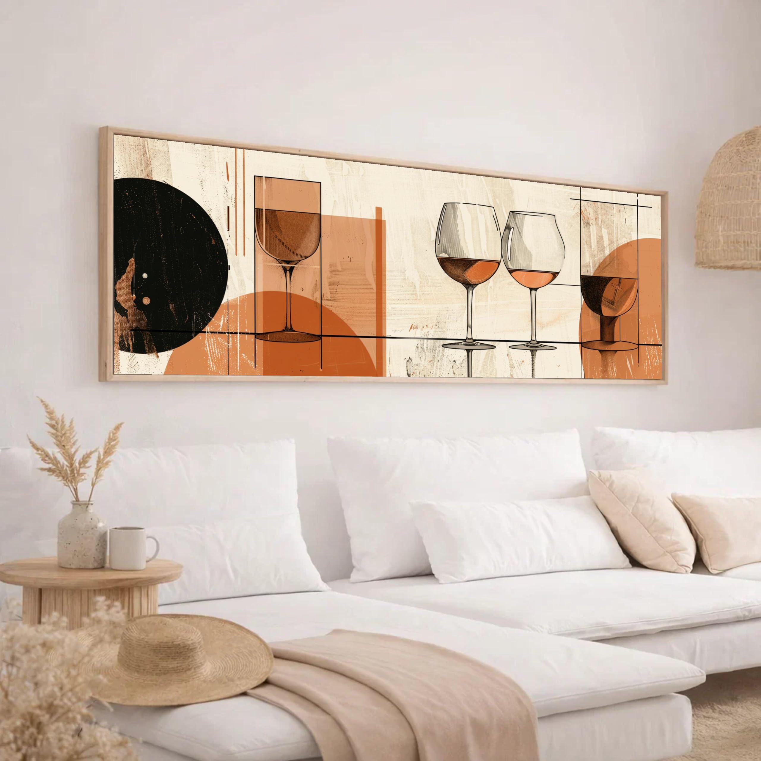 LMYCHENG Abstract Wine Glasses Canvas Wall Pictures, Geometric Bar Art Prints, Rustic Canvas Oil Painting, Contemporary Home Decor(20x60cm/Frameless)