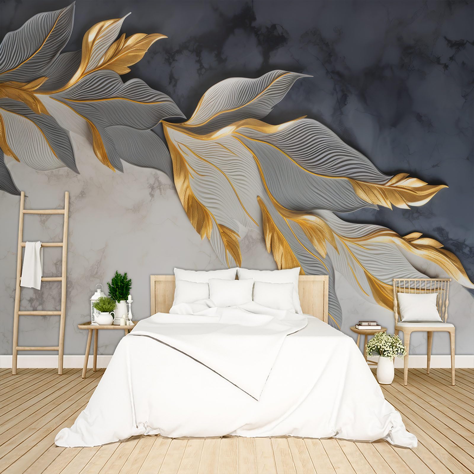 Photo 1 of BZHXBZ - Simple Modern Abstract Gold-Leaf wall Mural Peel and Stick Wallpaper for Bedroom Living Room - 85"x118"