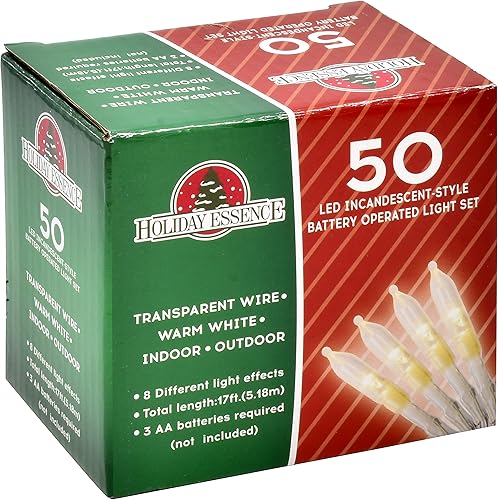 Miniatura 4 de Juego de luces LED de Navidad de color blanco cálido, 8 modos, 50 LED, funciona con pilas, con temporizador, 17.3 pies para uso en interiores y