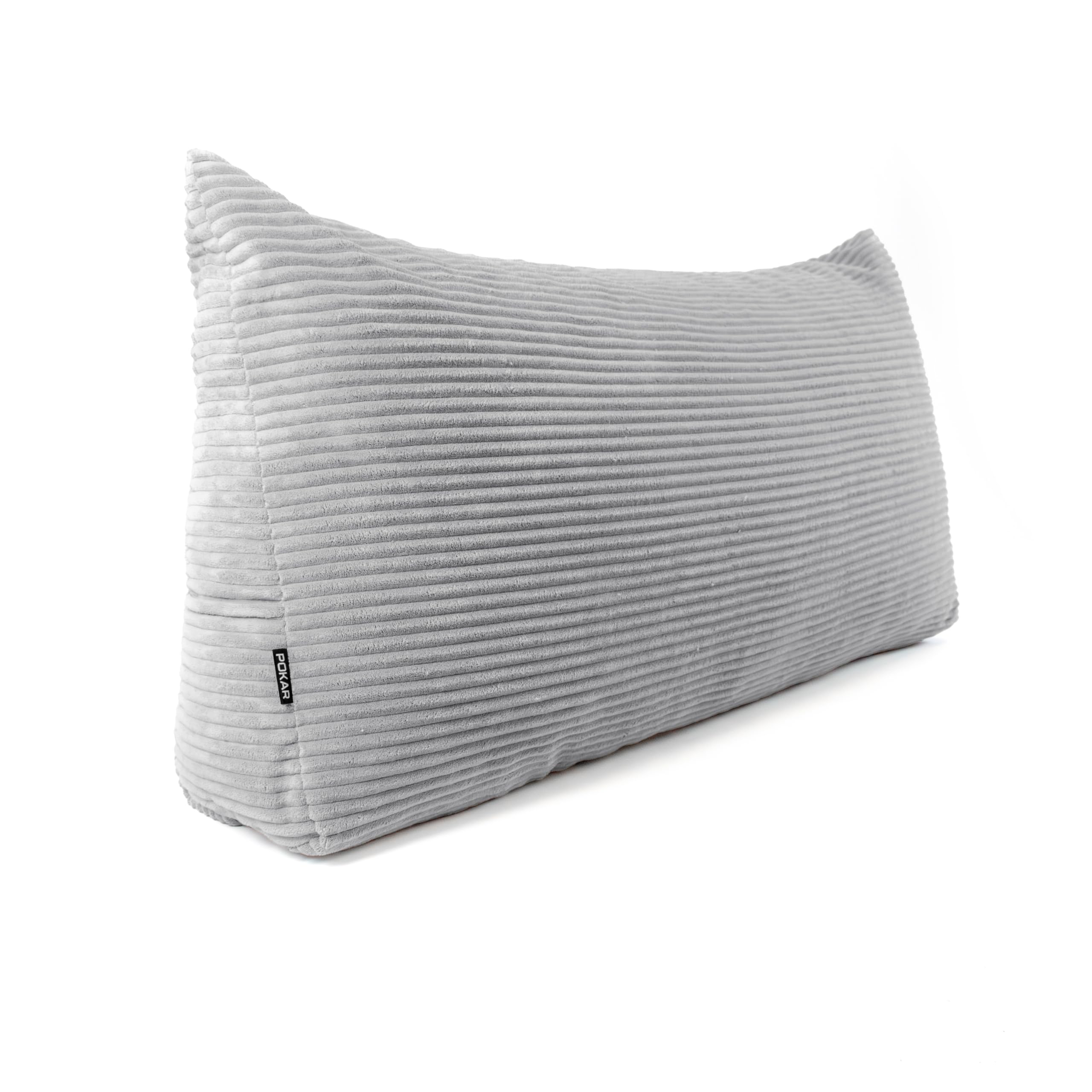 POKAR Wedge Pillow 120x50x20 cm | Reading Pillow with Back Support for Sofa and Bed | Large Backrest Cushion with Side Pockets | Headboard Triangular Cushion | Oeko Tex 100 Certified | Grey