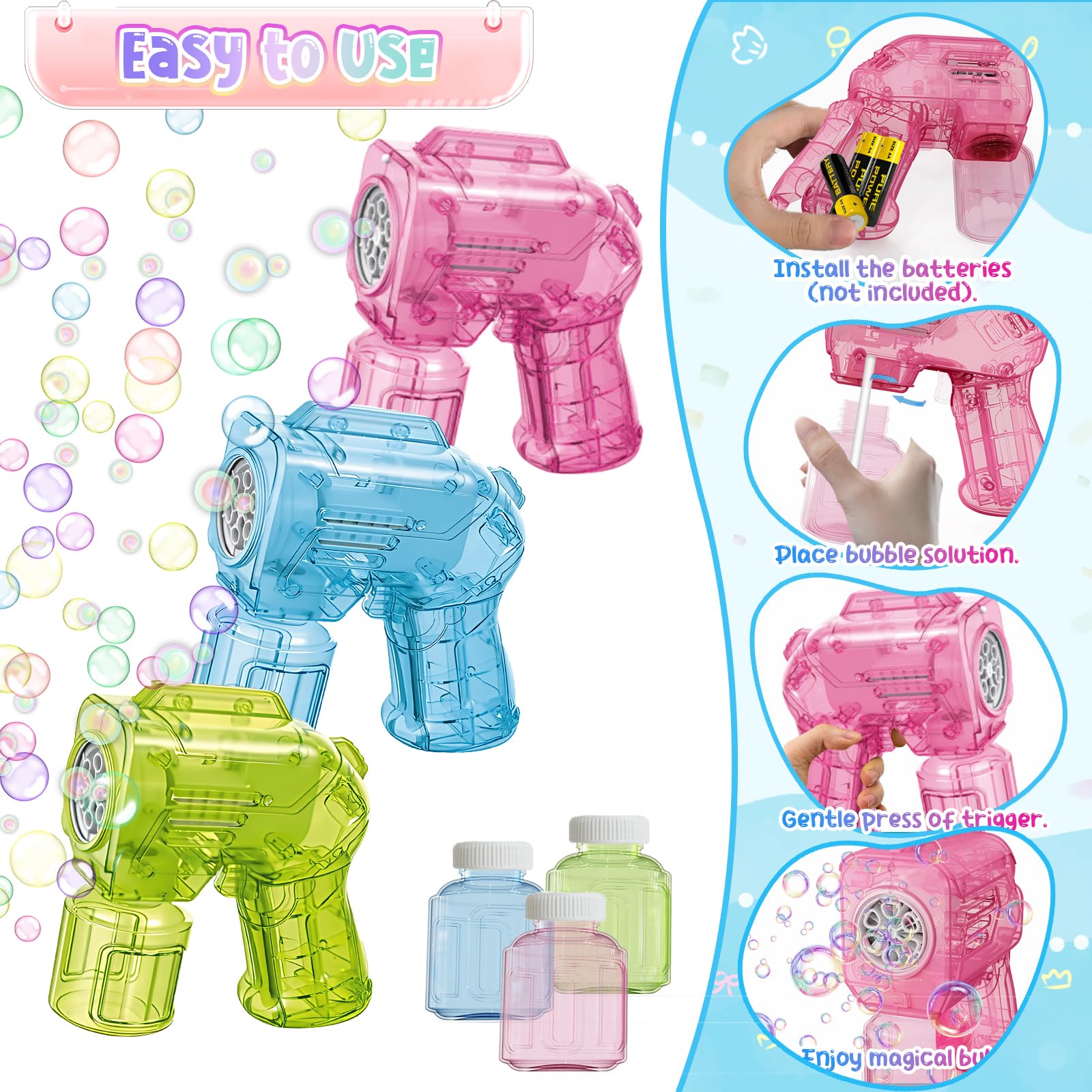 Muakiz Pistolet à Bulles De Savon, Machine à Bulles Pour Enfant Automatique 5000+ Bulle De Savon/Min Bubble Machine Gun Pour Jeux Mariage Exterieur, Jouet Fille Garcon 3 4 5 6+ Ans Cadeau