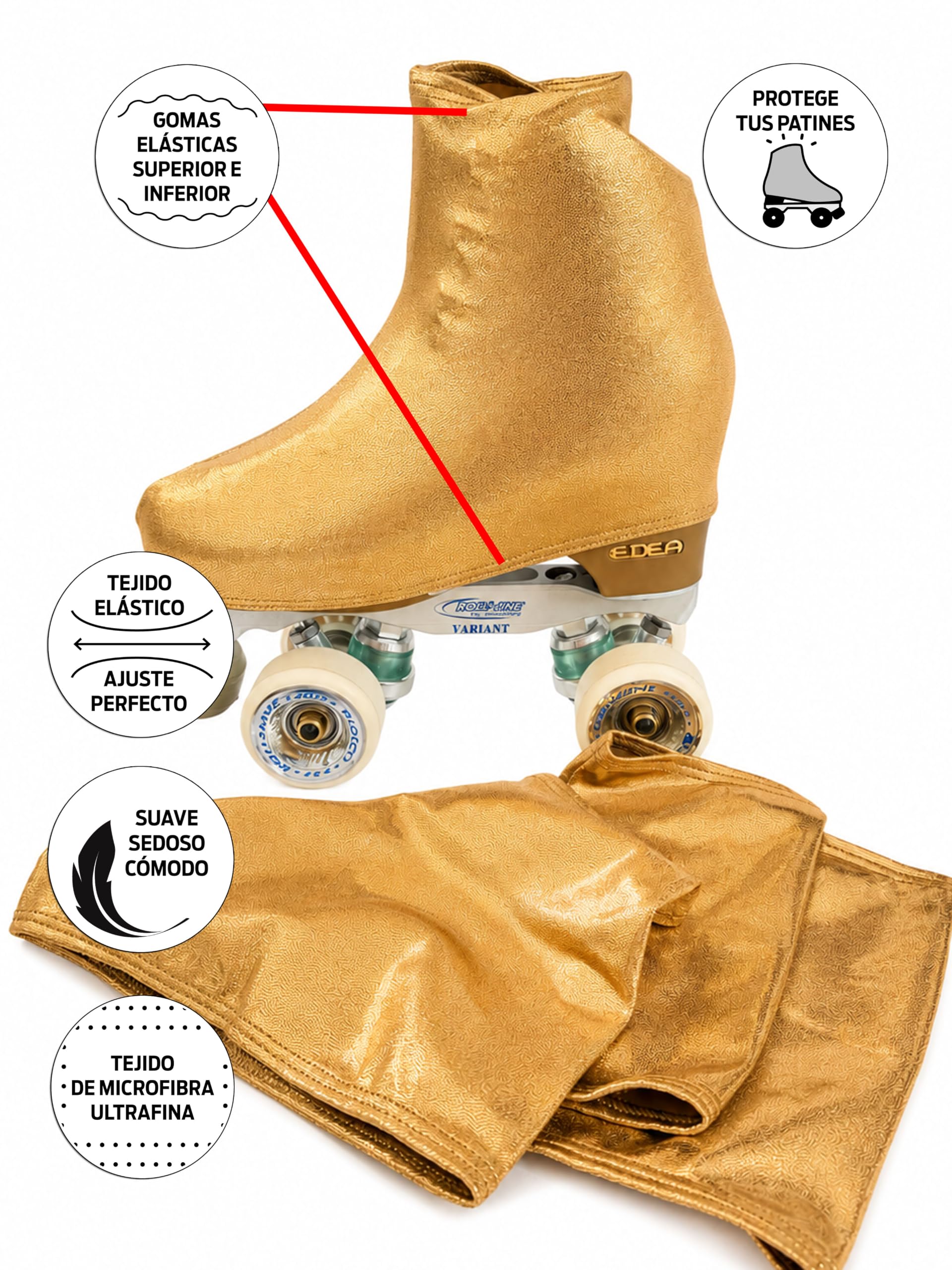Cubre patín para niña y Mujer, Funda PatinSkate, Professional Skating, Patinaje Hielo,artístico o en línea. 180 Densidad. Talla Universal Adulto y niños. Color Brillante Dorado