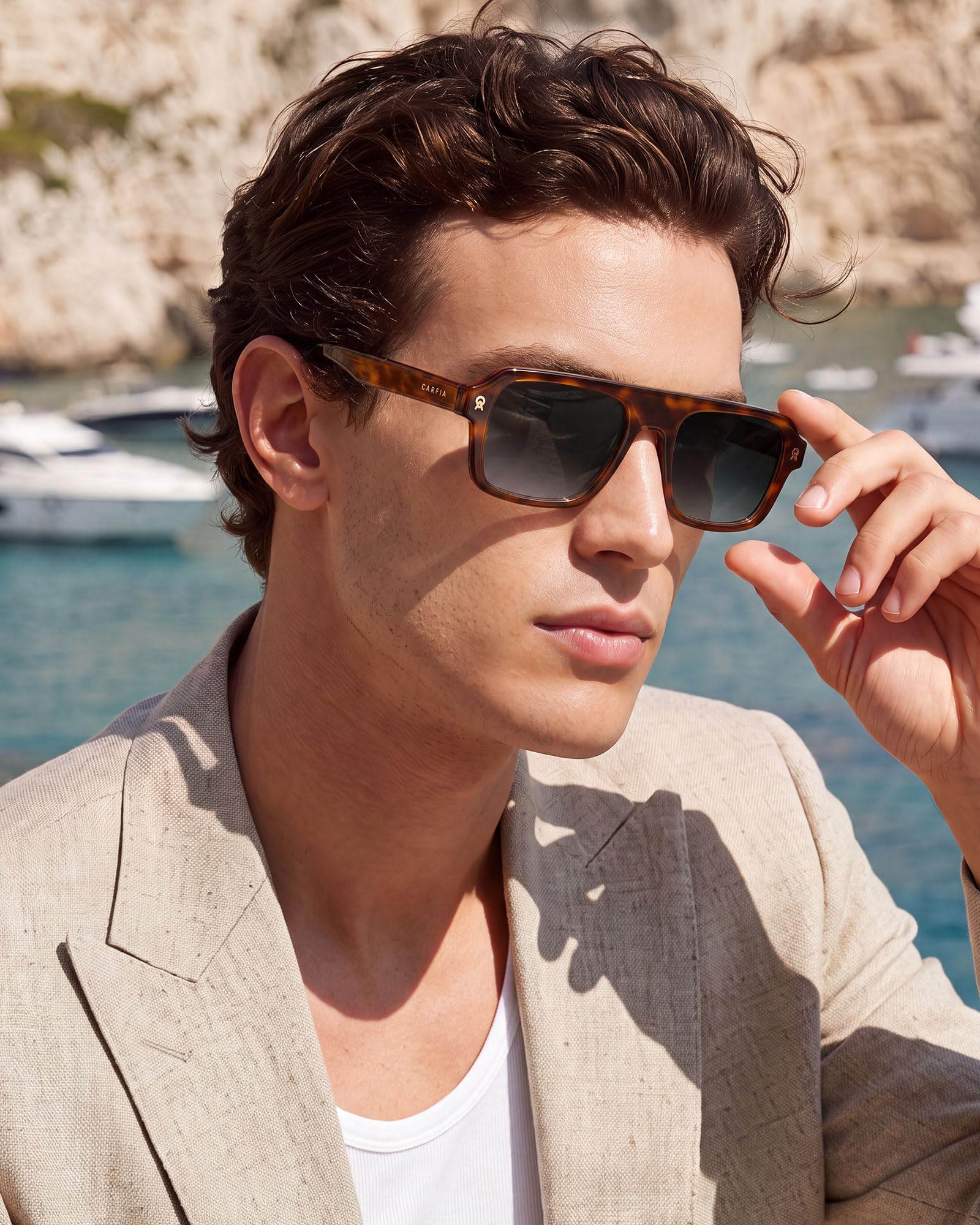 Carfia Lunettes de soleil Polarisées pour Homme Rétro Forme Rectangulaire Acétate