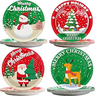 48 PCS Christmas Party Paper Plates Supplies Disposable Christmas Snowman Santa Party Dessert Plates Christmas Themed Party Favors Decorations for Holiday New Year
