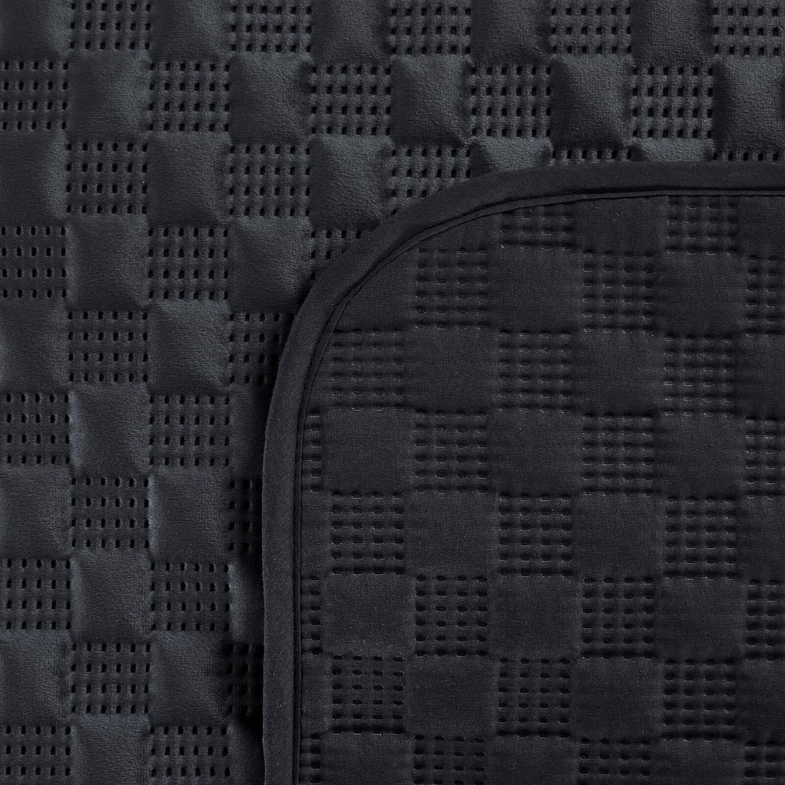 Karierte Bettdecke, Stillvolle Decke in Karomuster-Steppung, Velours Sofadecke, elegante Steppdecke, klassische Allzweckdecke, Samtdecke, Doppelbett, Sofadecke aus Samt (schwarz, 220 x 240 cm)