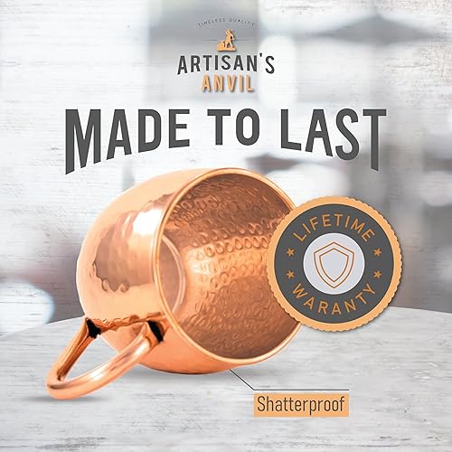 Miniatura 3 de Moscow Mule - Juego de 4 tazas de cerveza + pajitas de cobre + abridor de botellas, juego de regalo de cuatro tazas de cobre macizo de 18 onzas,