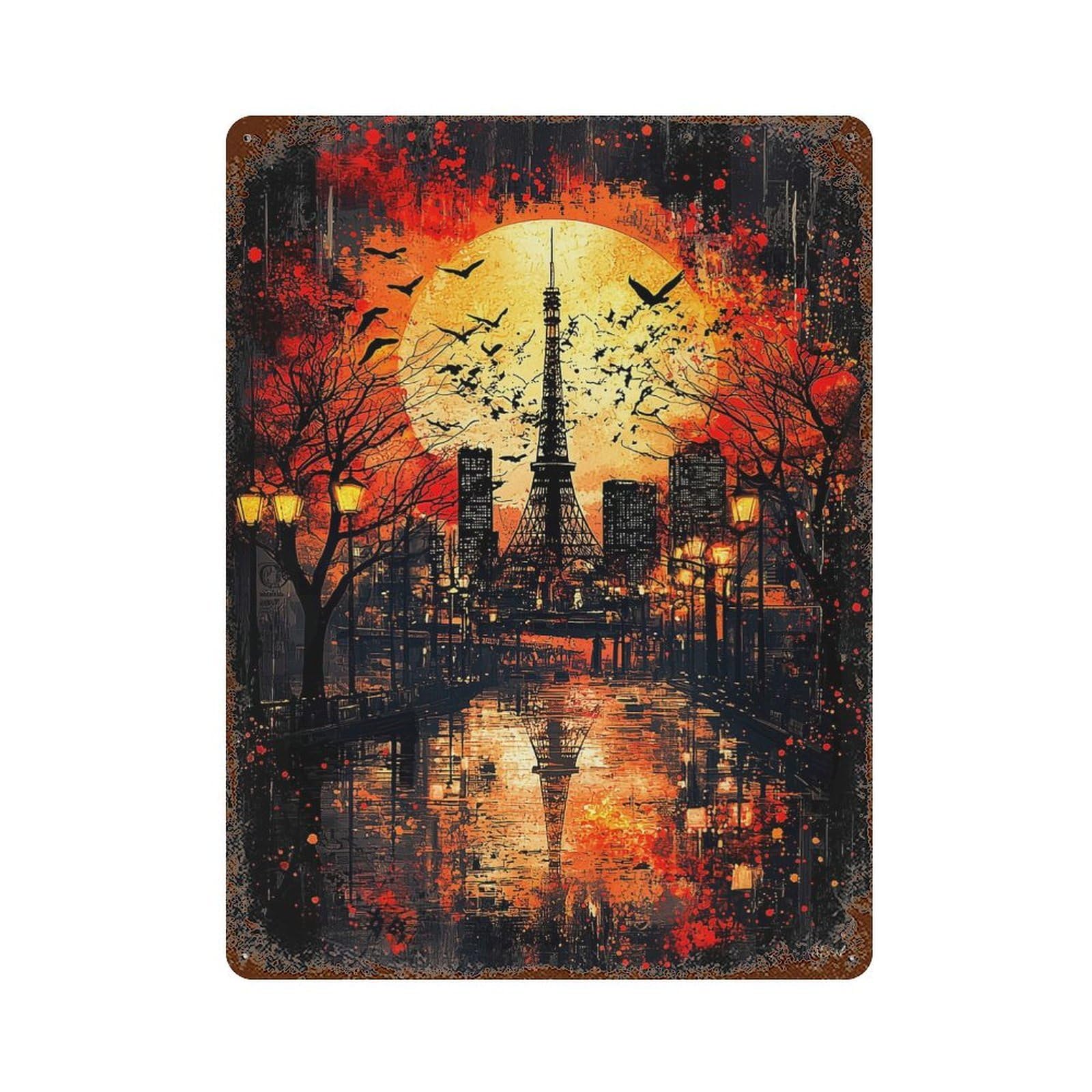 Crimson Dusk Tokyo at Sunset Rust Effect Tin Sign 15.7"x11.8", Ideal for Garage, Bar And Workshop Decor