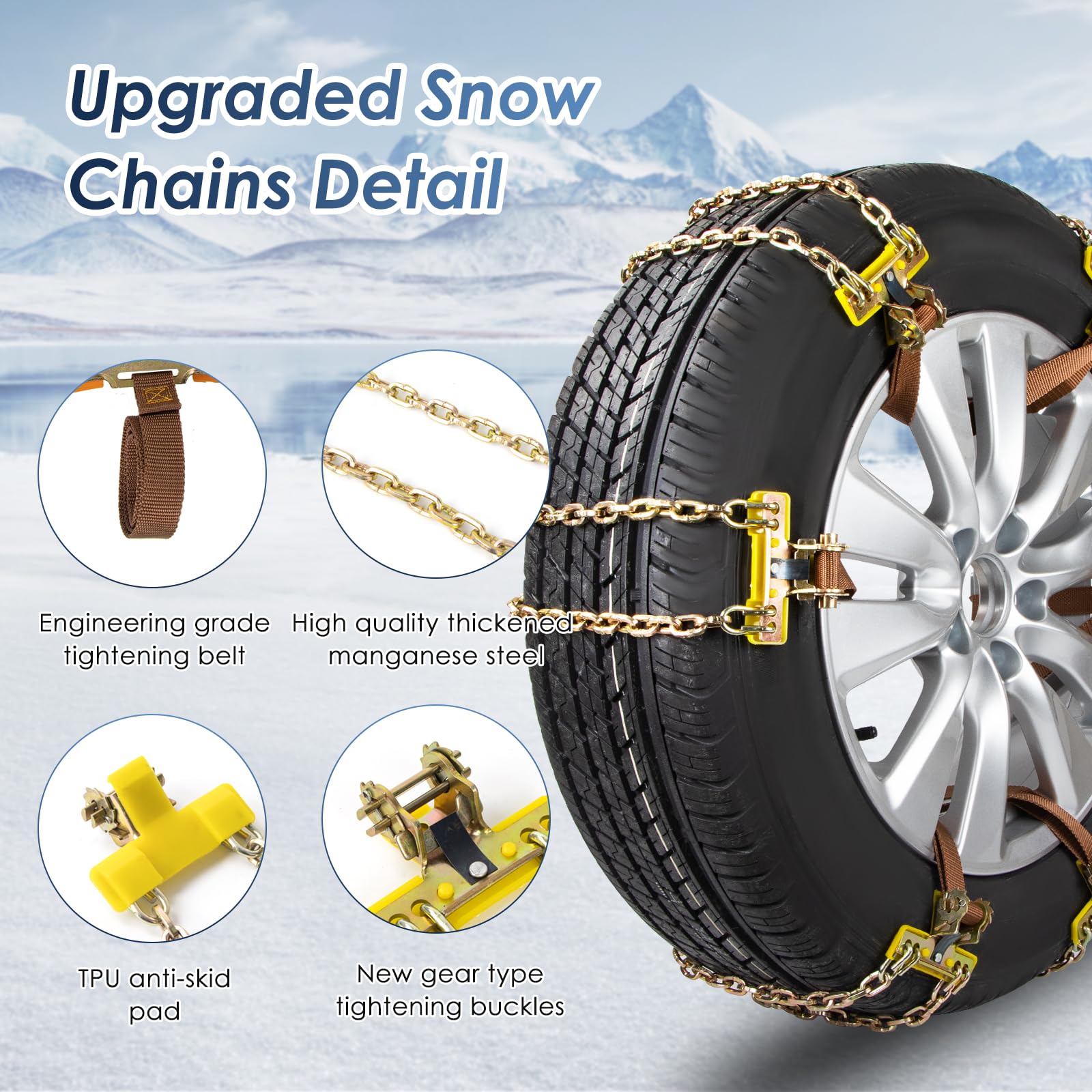 Ninonly Cadenas de Nieve para Coche 6 Piezas Universal Cadenas para Coche con Pala de Nieve de Plástico y Guantes Cadenas para Nieve Fácil de instalar para Automóviles SUV Ancho Neumático 165-265mm