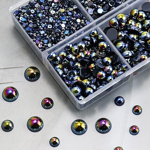 Miniatura 3 de Briskbloom 3600 perlas de parte trasera plana, medias perlas negras AB para manualidades, Crocs, zapatos, tazas, álbumes de recortes, 0.079 in,