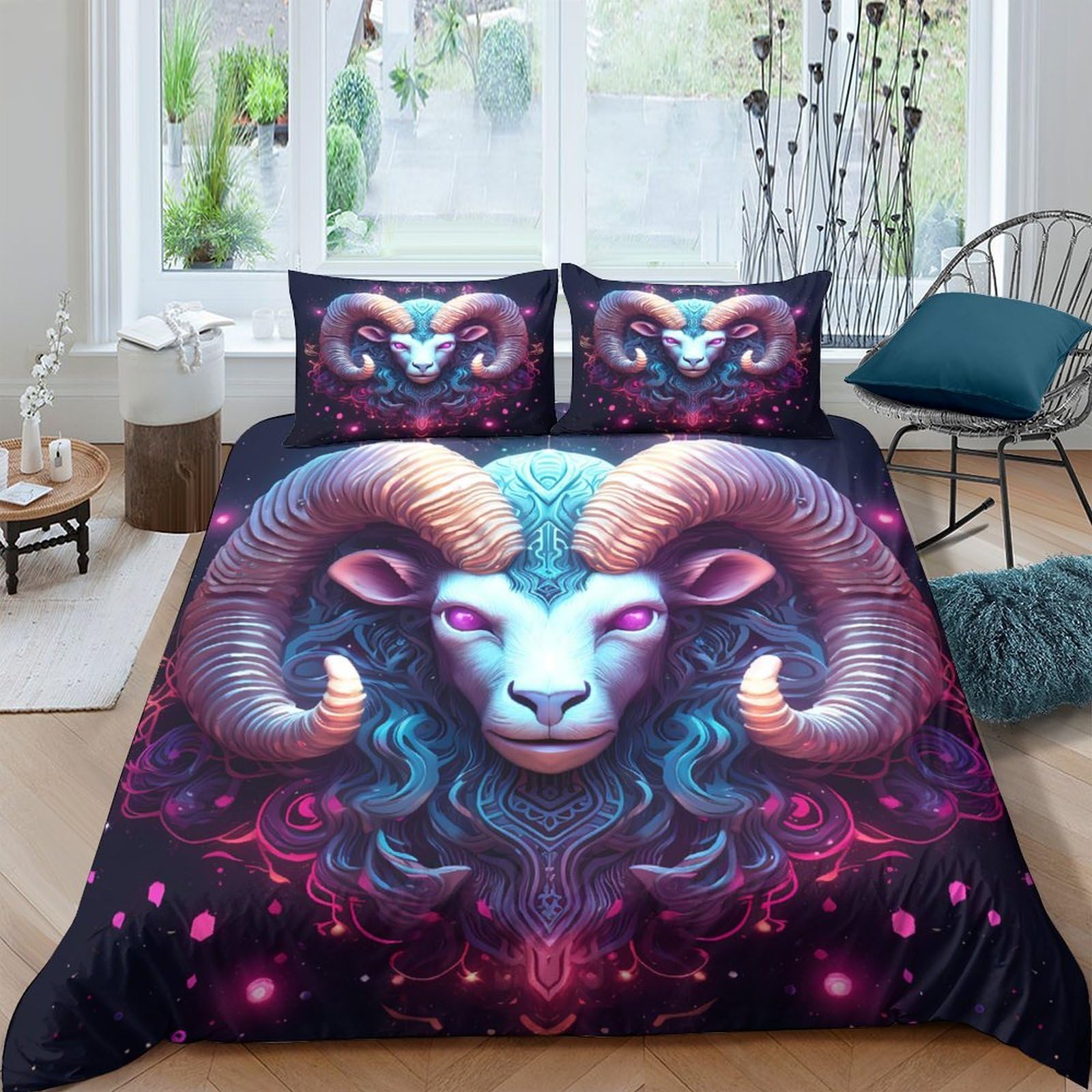 Ctjqhvkz Style-1 3D Printed Mystic Ram Fitted Sheet Microfiber Soft Breathable Fantasy Animal Mattress Cover For Bedroom Dorm Decor Single（135X200cm）