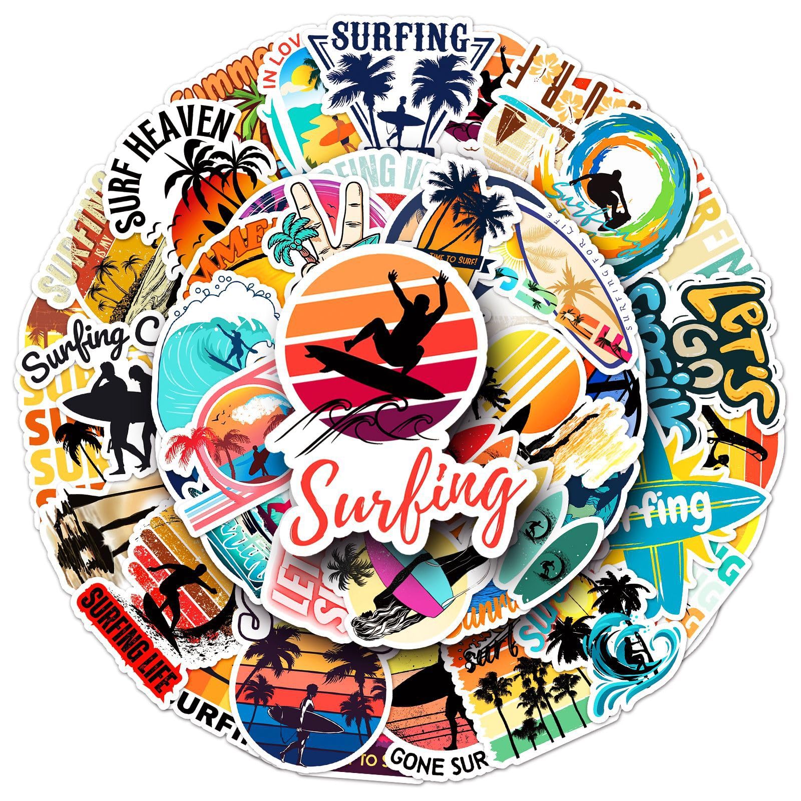Affoto Multicolor Surfing Stickers (50 Pcs), Polyvinyl Chloride, Modern, Sticker Sheet, Stickers, Smooth Surface, Quiksilver