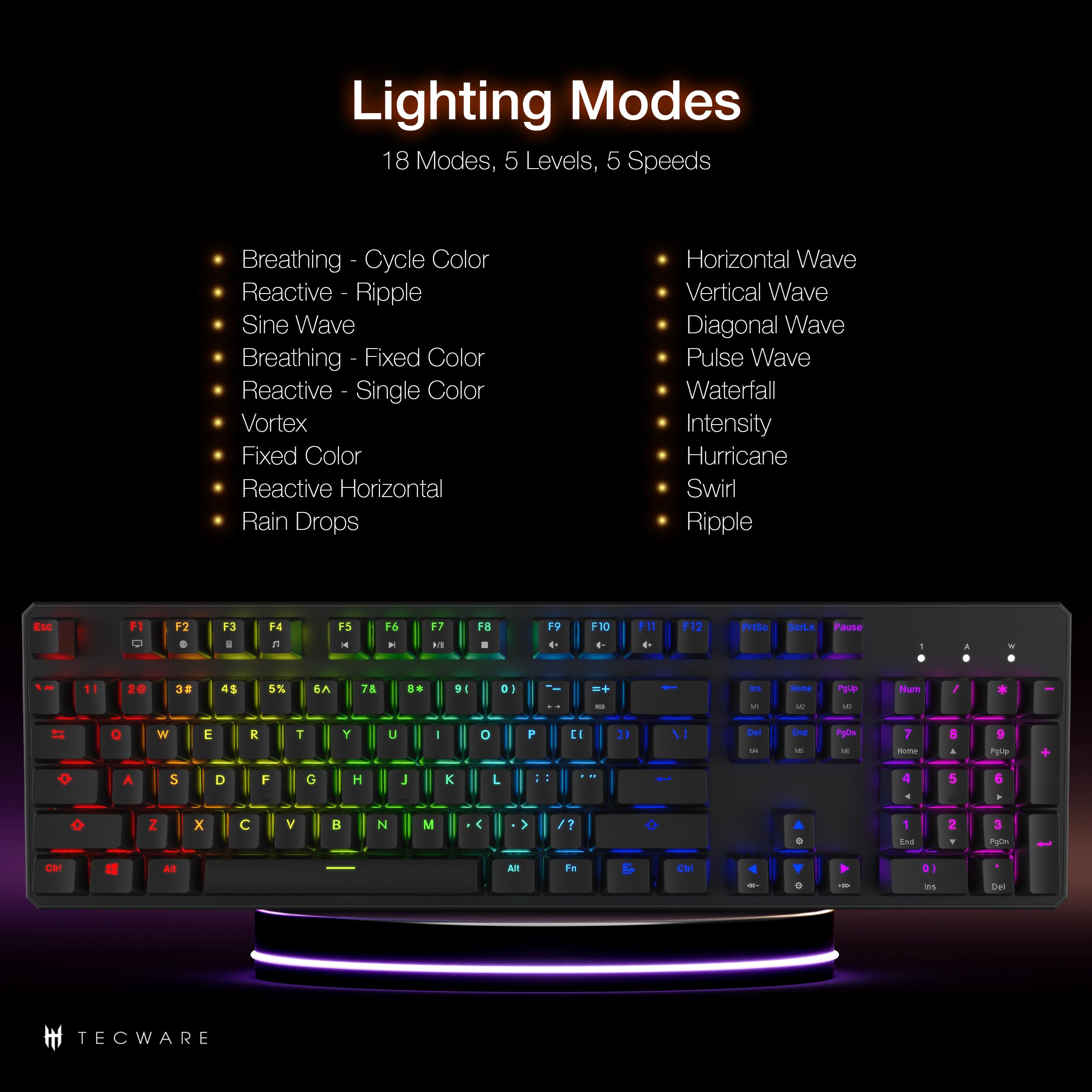 Tecware Phantom RGB メカニカルキーボード 104キー RED Teclado mecânico para jogos Techware Phantom, RGB LED 104, Blue