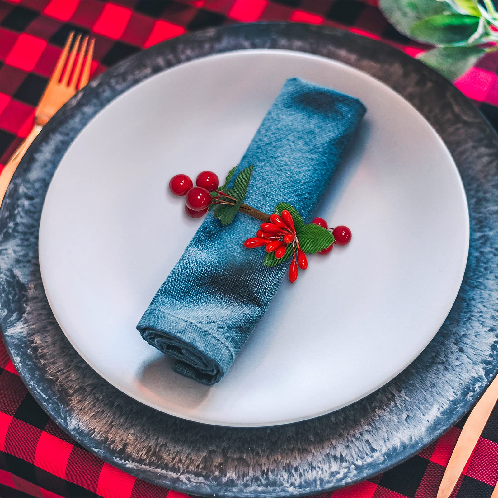 HAOYPAIC Serviettenringe Set von 12, Rustikaler Serviettenring Serviettenhalter handgefertigt rote Beere Tischdekorationen für Hochzeit Weihnachten Thanksgiving Neujahr Valentinstag Bankett