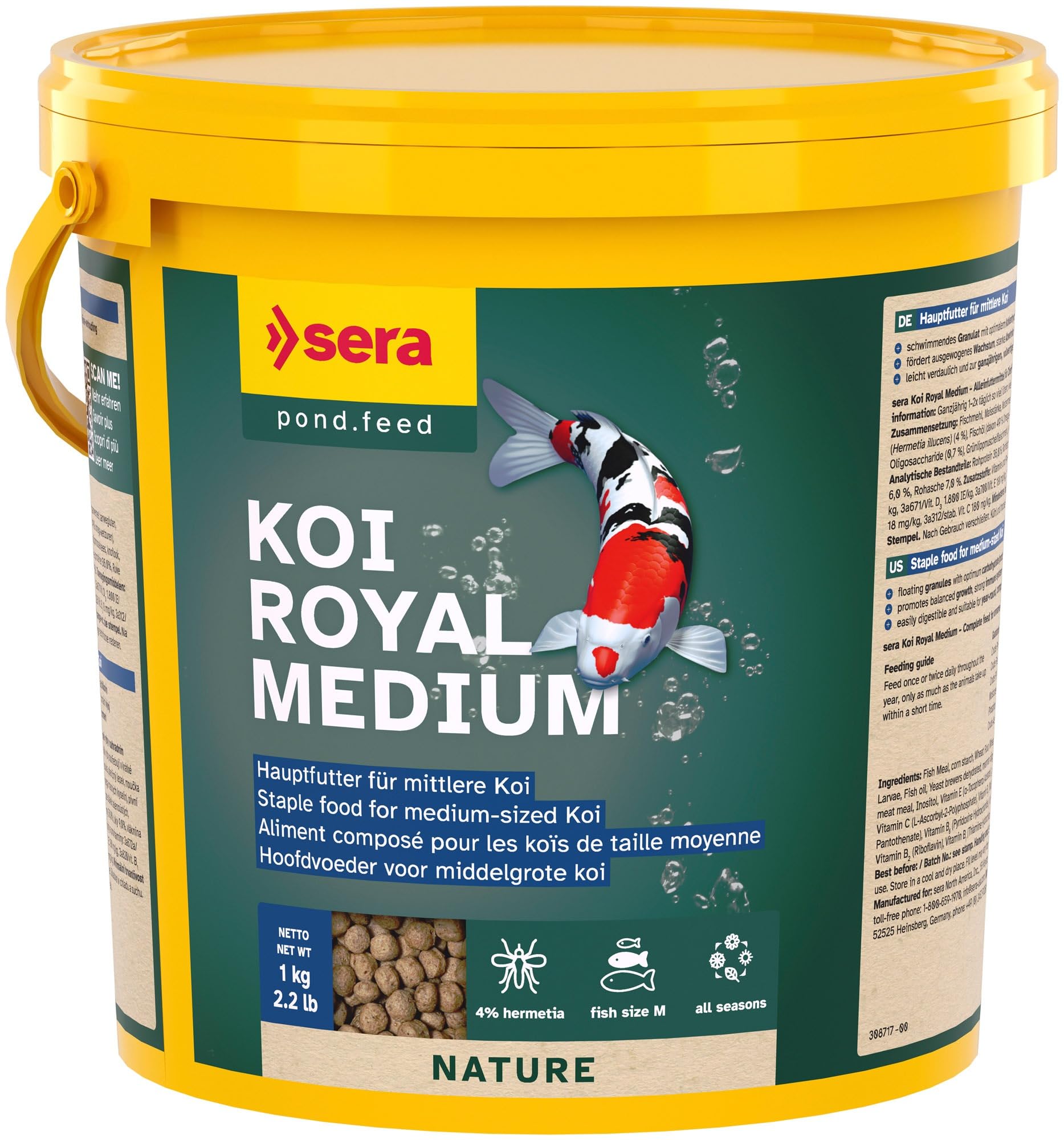 sera koi royal medium 3,8 l 1.000 g | mangime per Koi da 12 a 25 cm 3.800 ml | senza coloranti e conservanti